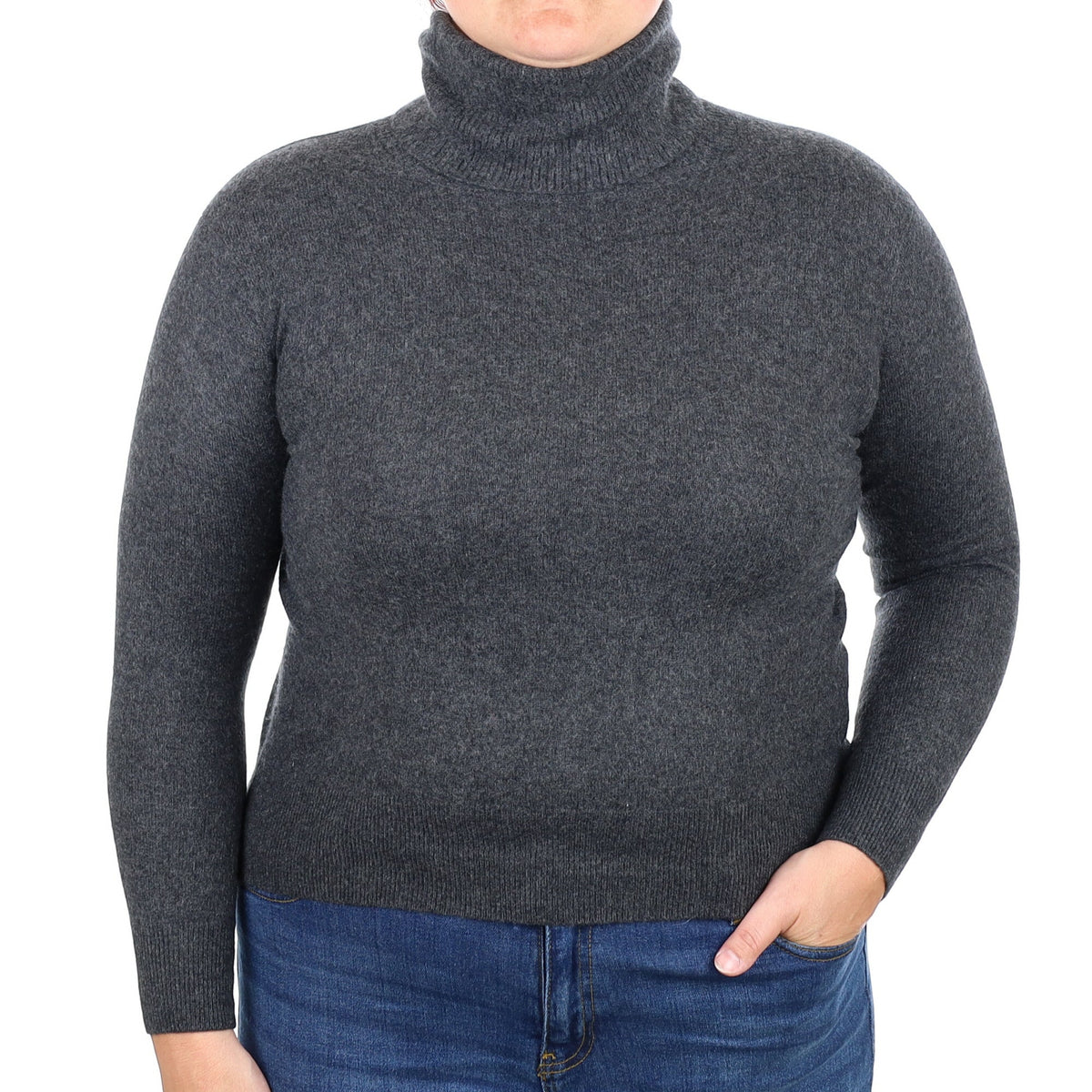 Charcoal Grey Cashmere Polo Neck Jumper Large