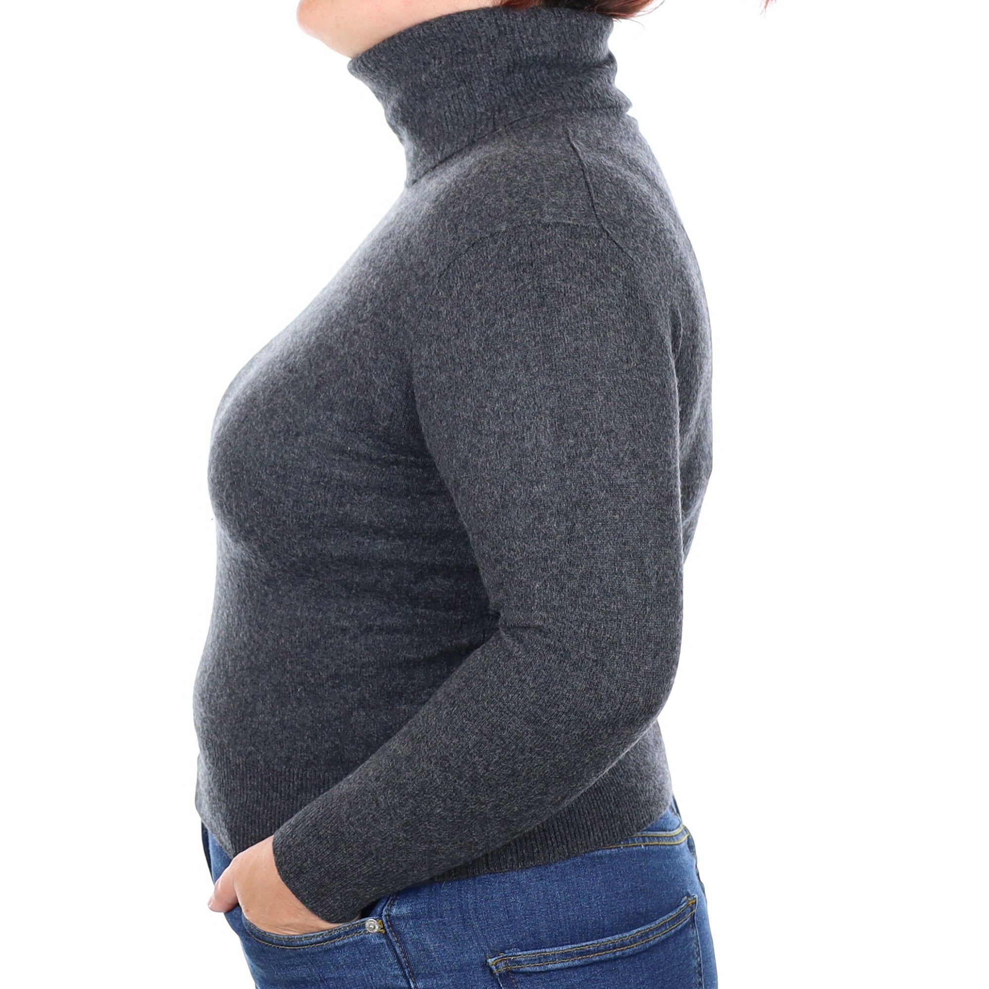 Charcoal Grey Cashmere Polo Neck Jumper Large
