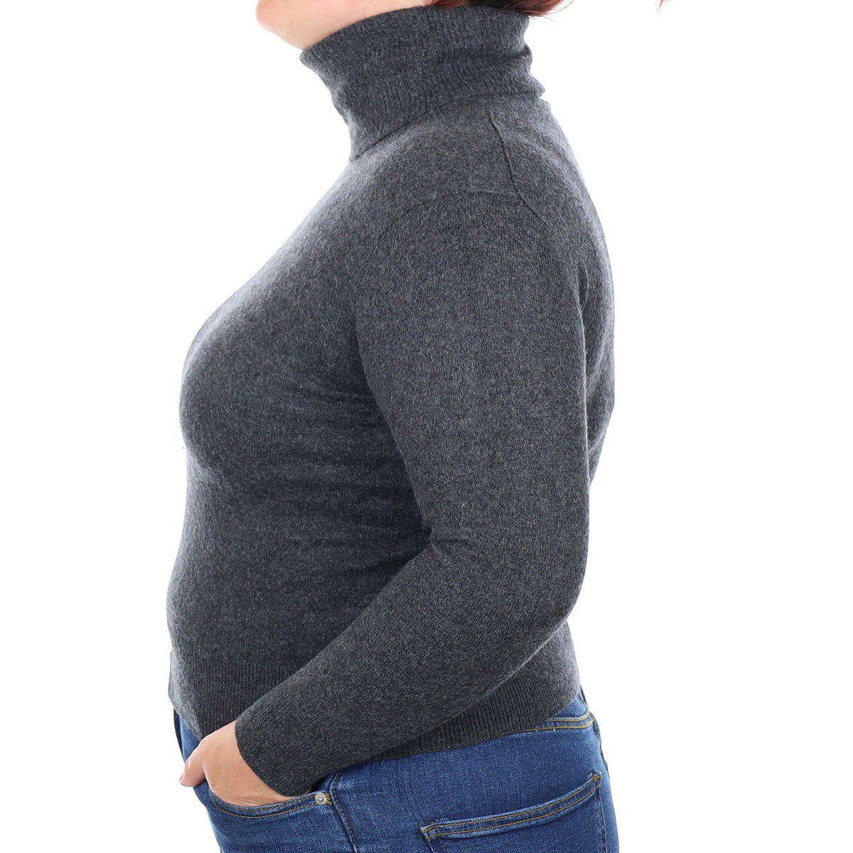 Charcoal Grey Cashmere Polo Neck Jumper Large
