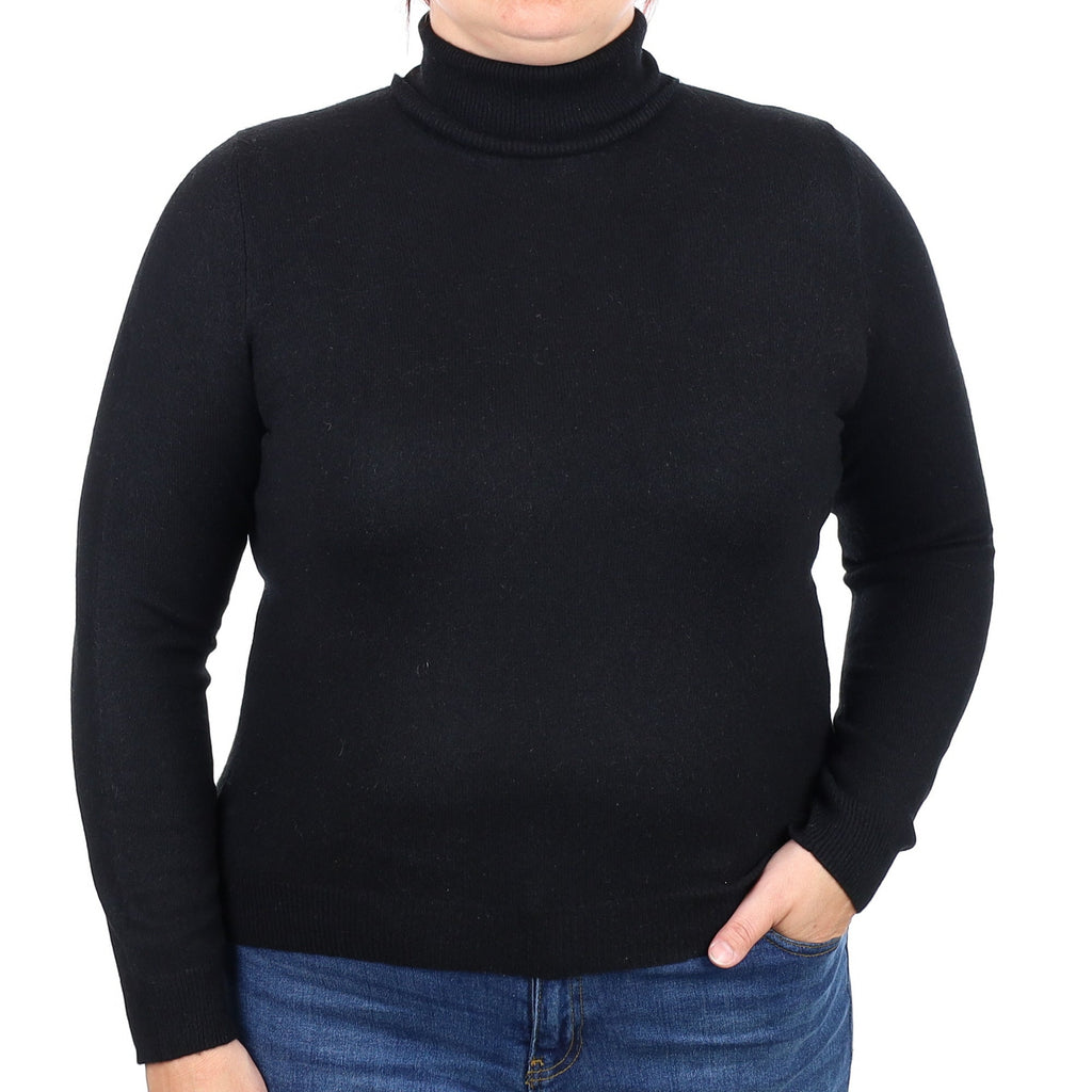 Black Cashmere Polo Neck Jumper Large