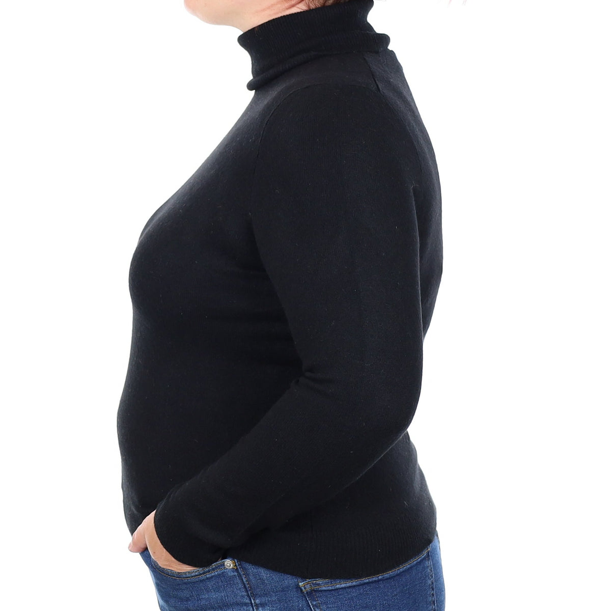 Black Cashmere Polo Neck Jumper Large