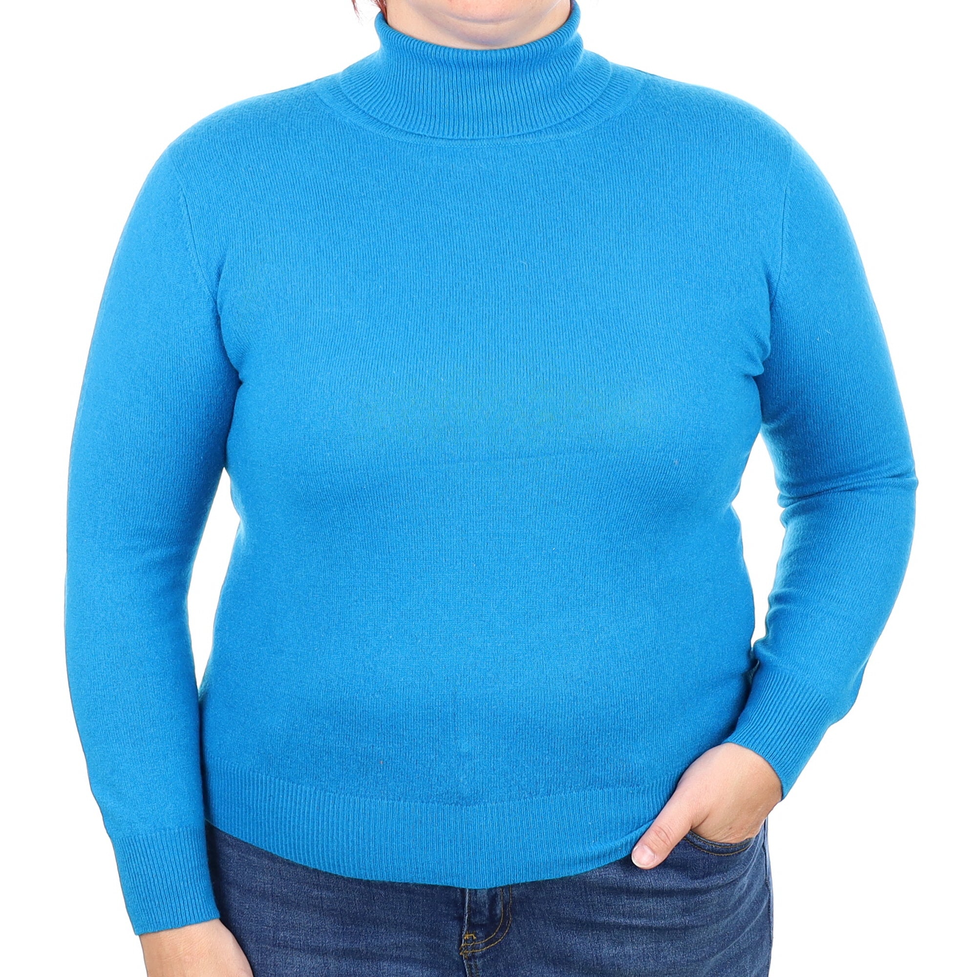 Turquoise Cashmere Polo Neck Jumper Large