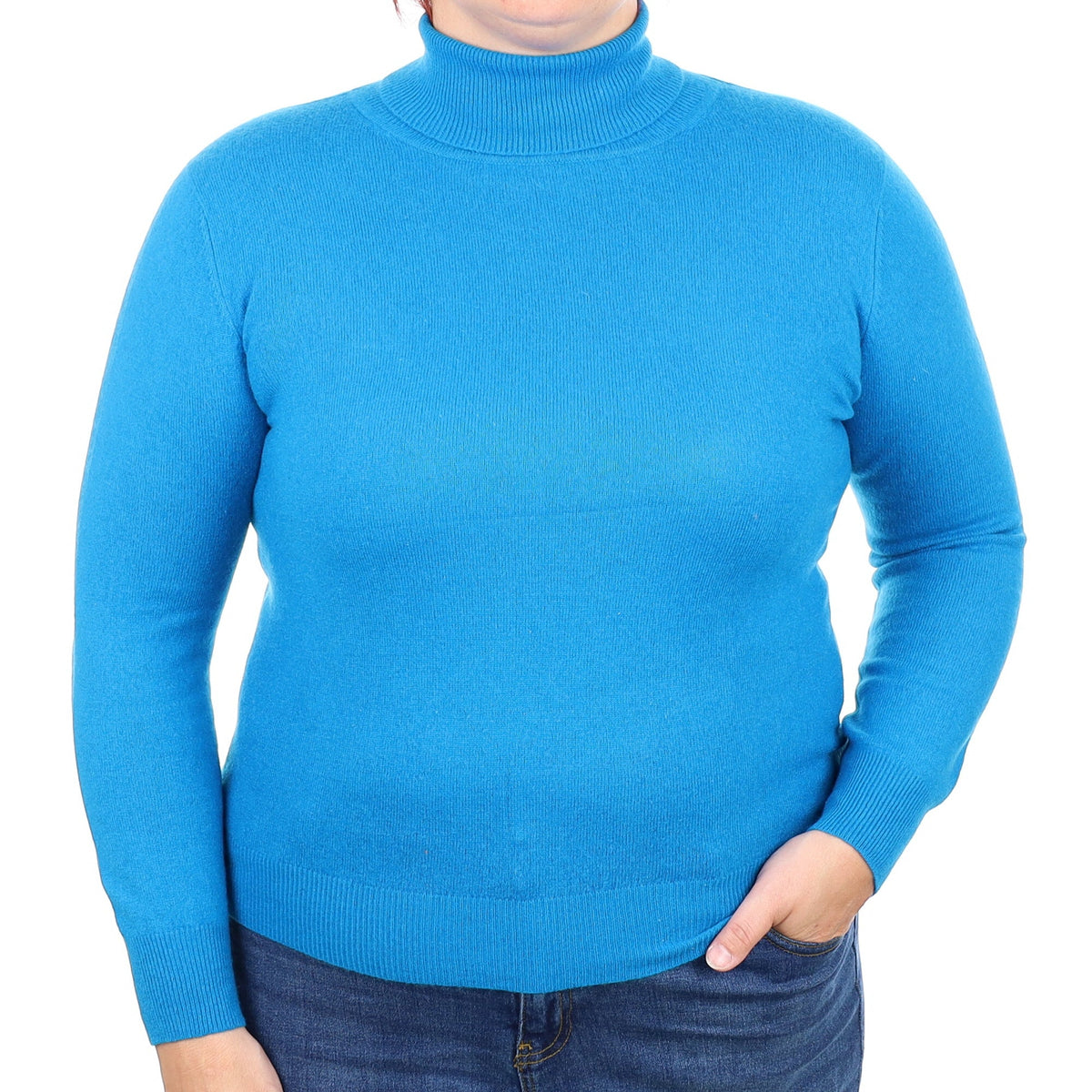 Turquoise Cashmere Polo Neck Jumper Large