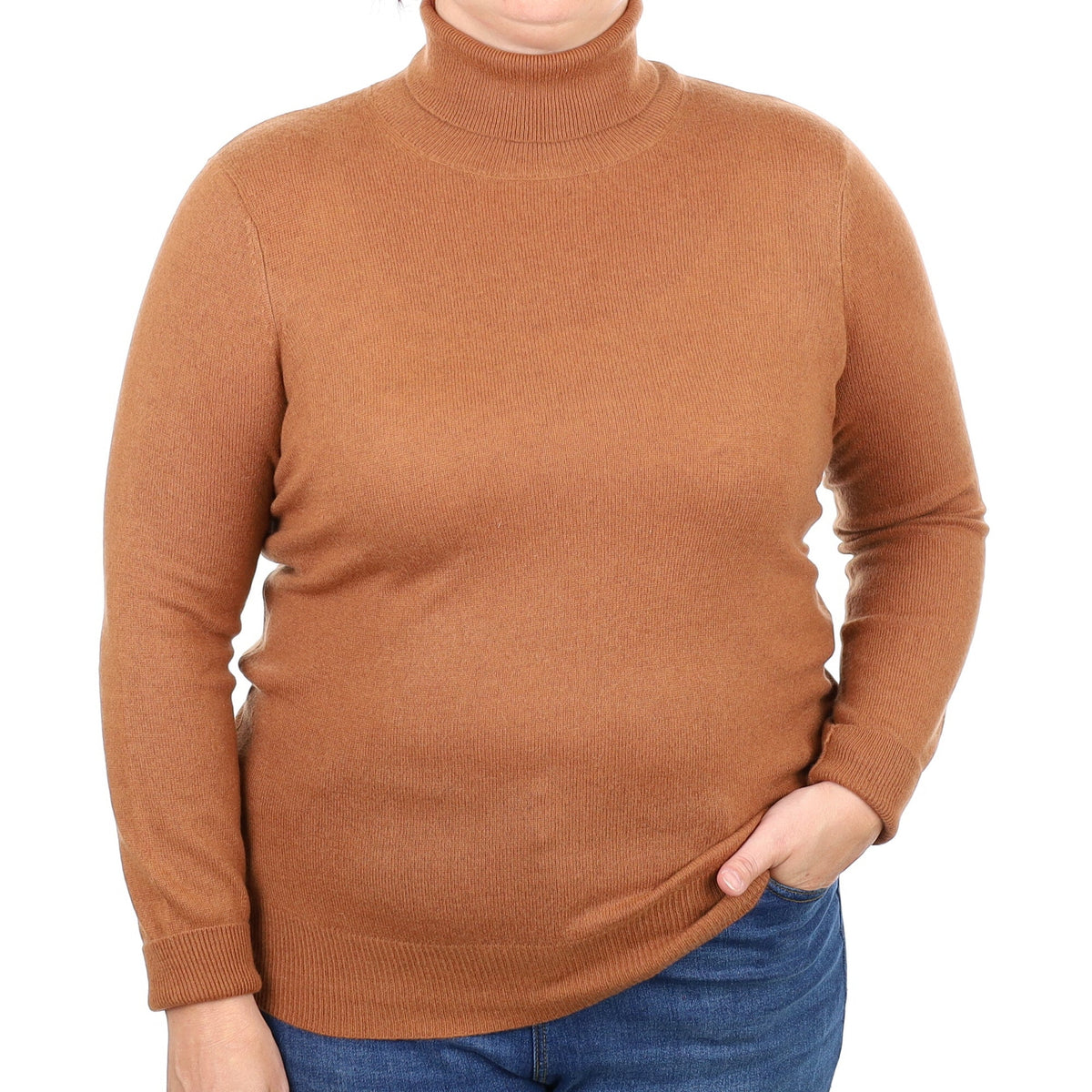 Cinnamon Brown Cashmere Polo Neck Jumper Large