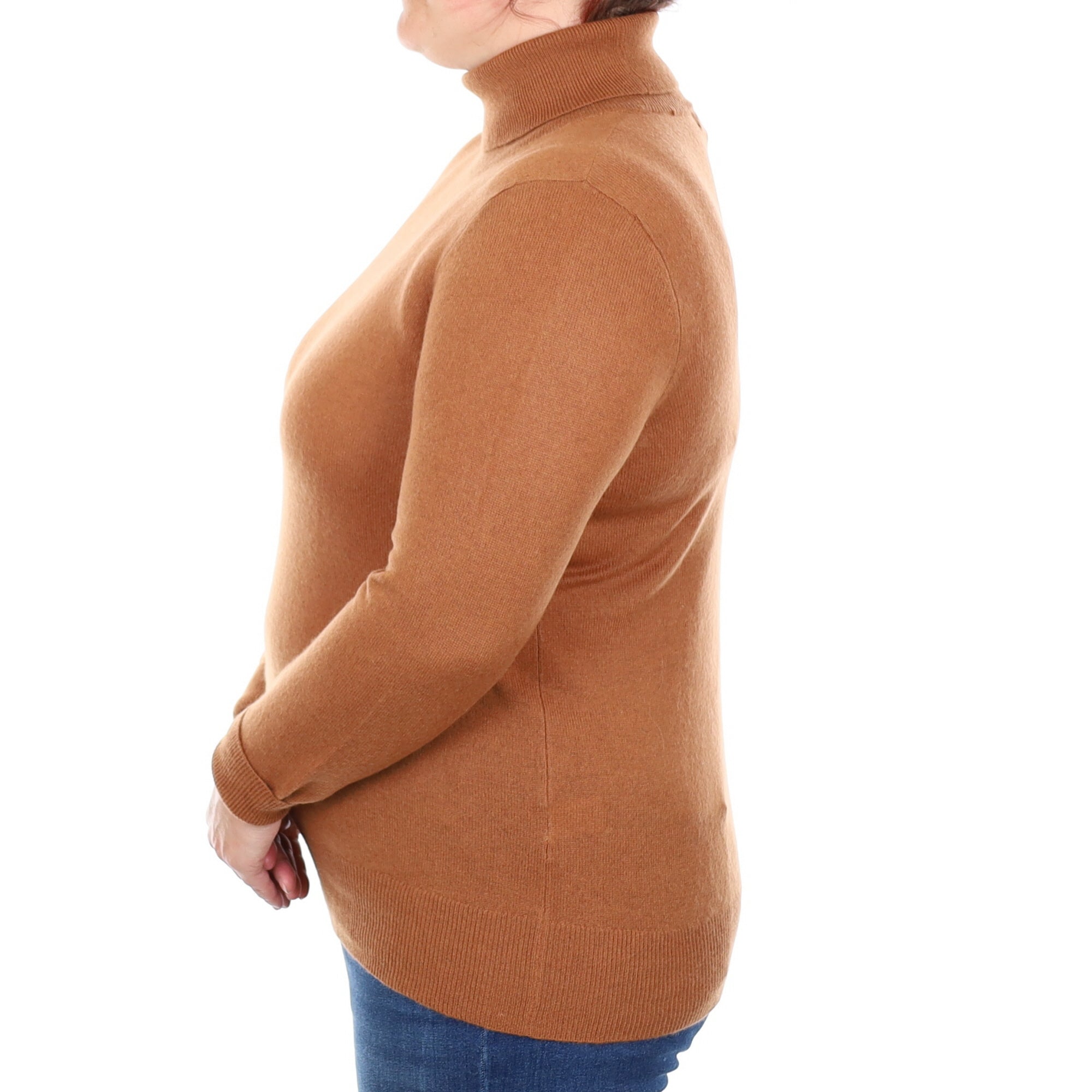Cinnamon Brown Cashmere Polo Neck Jumper Large
