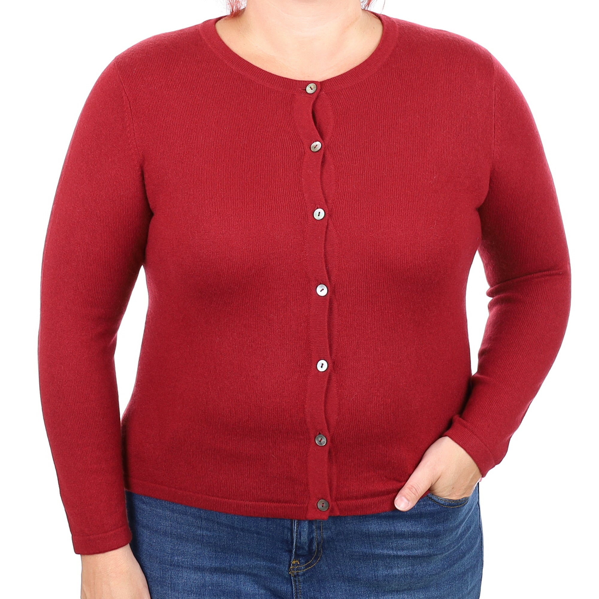 Burgundy Red Cashmere Crew Cardigan Large