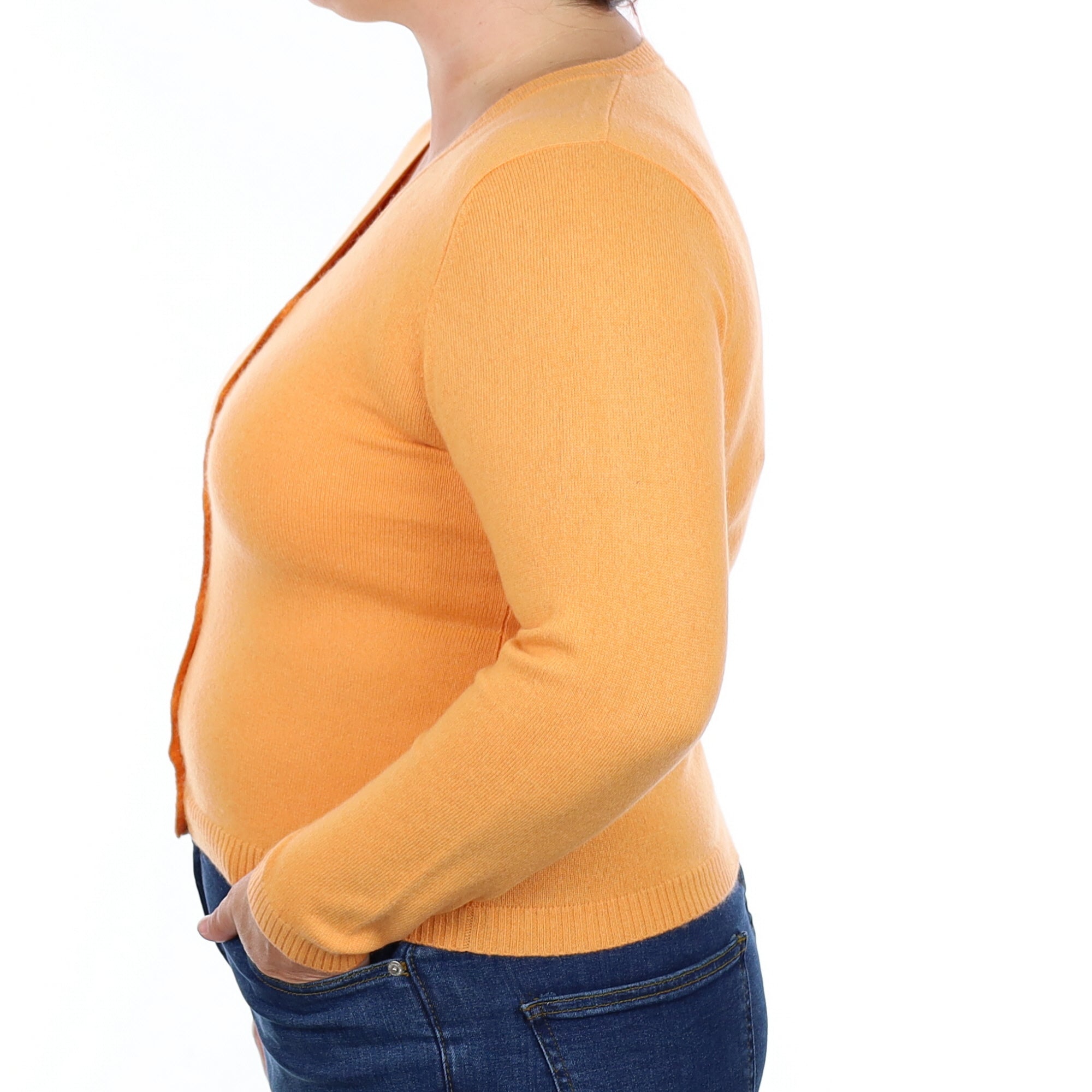 Cantaloupe Orange Cashmere V Neck Cardigan Large