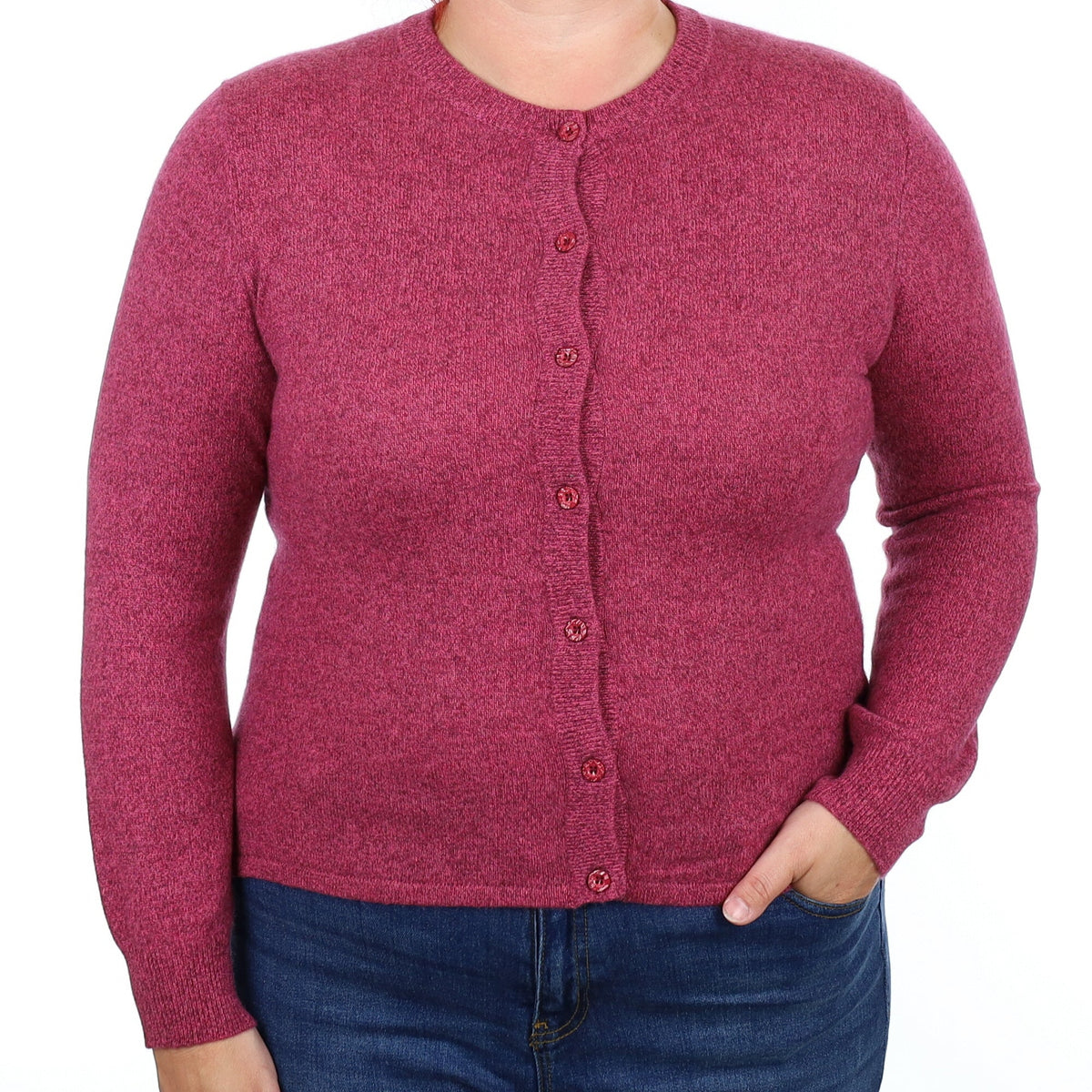 Magenta Marl Cashmere Crew Neck Cardigan Large