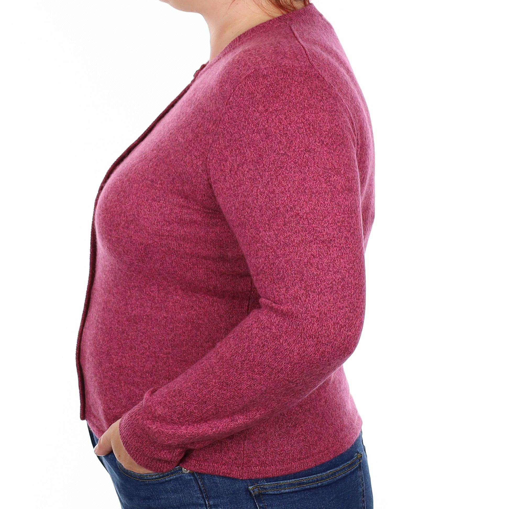 Magenta Marl Cashmere Crew Neck Cardigan Large
