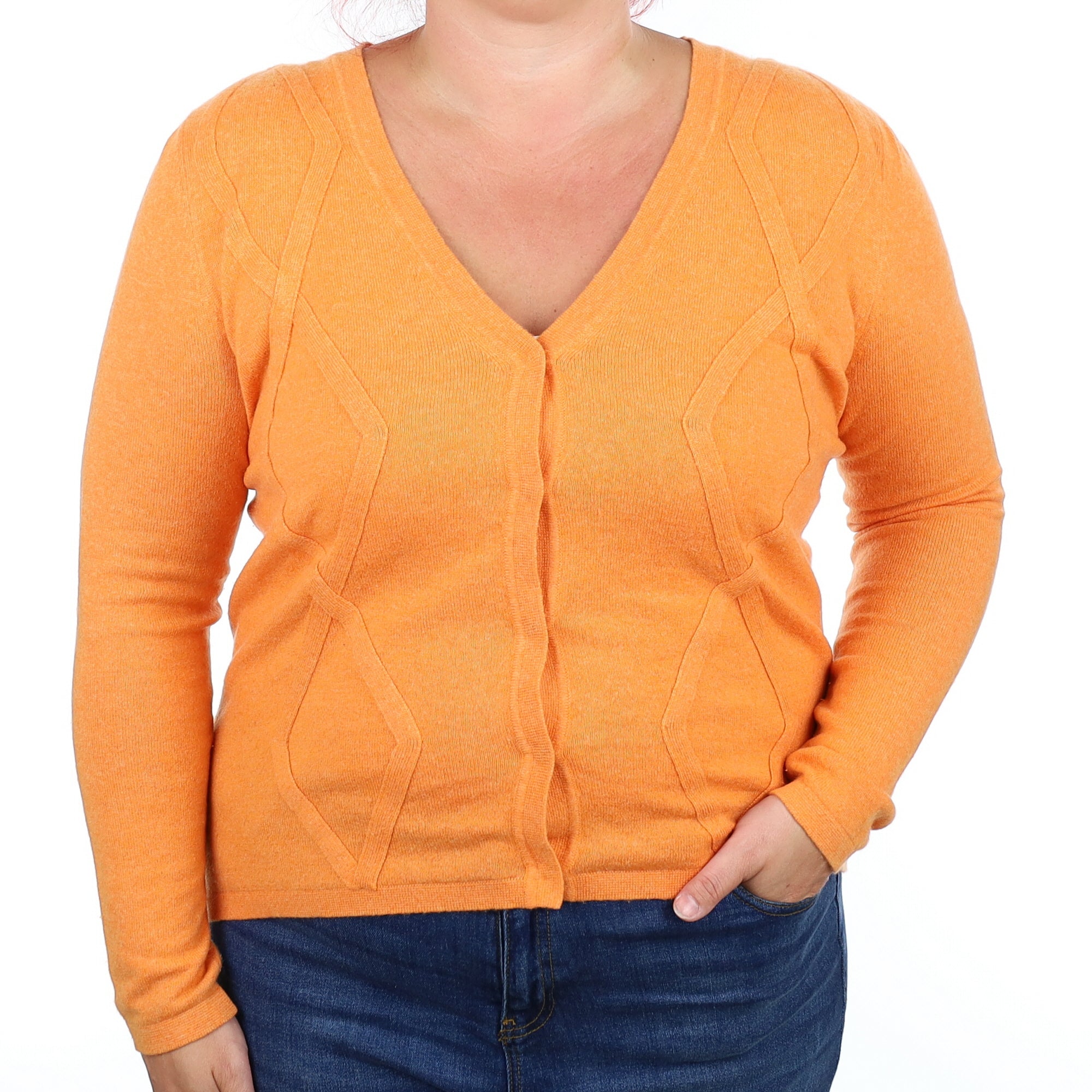 Orange Patterned Cashmere V Neck Cardigan Large