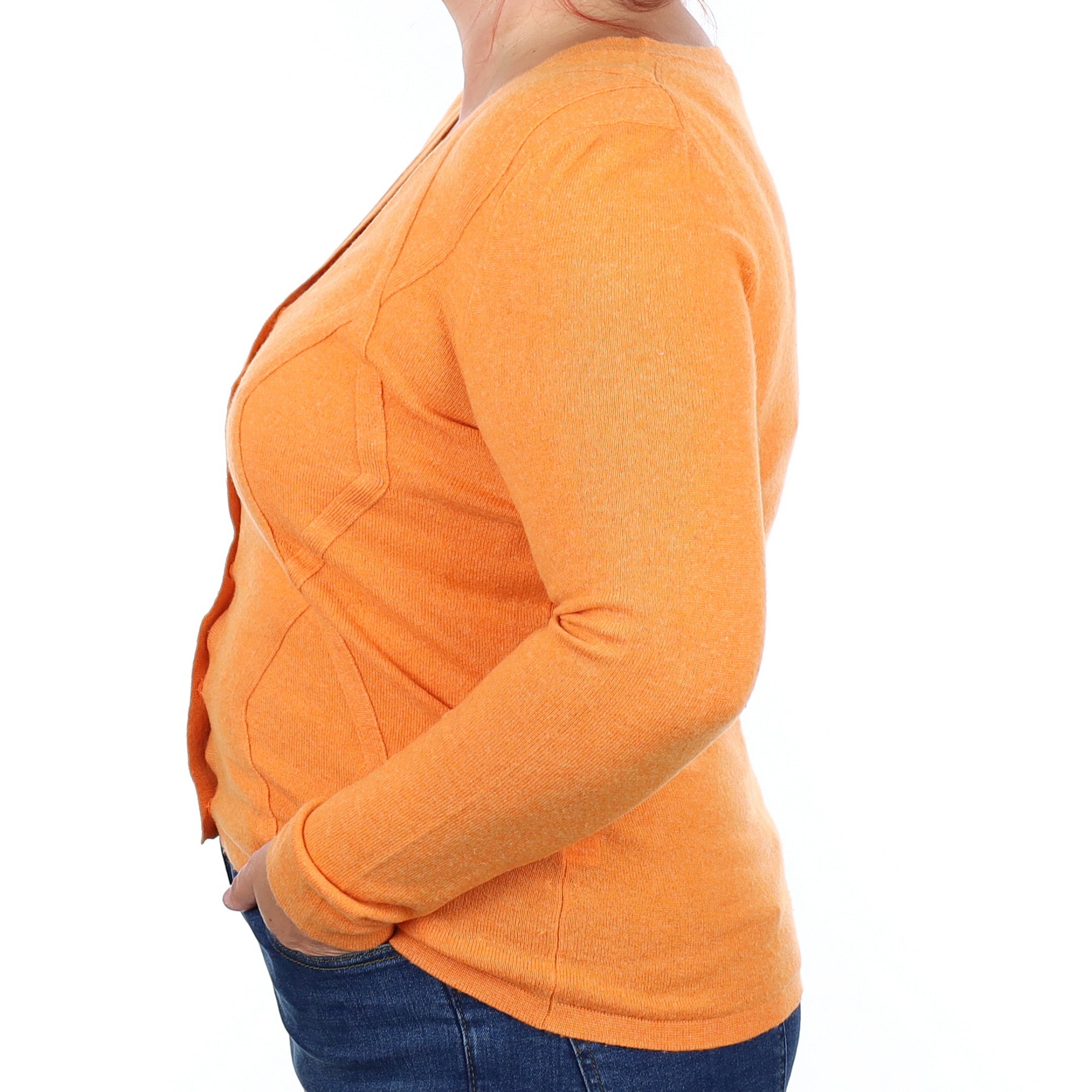 Orange Patterned Cashmere V Neck Cardigan Large