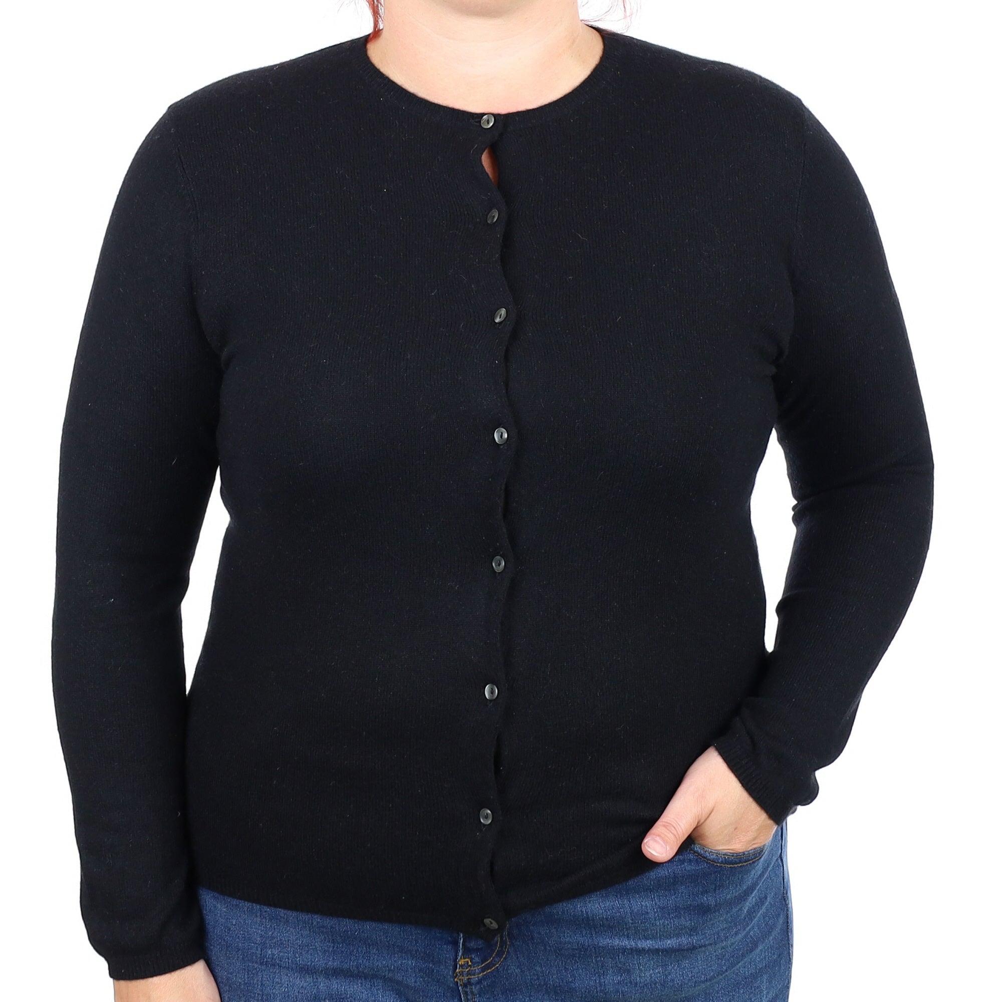 Black Cashmere Crew Neck Cardigan Large