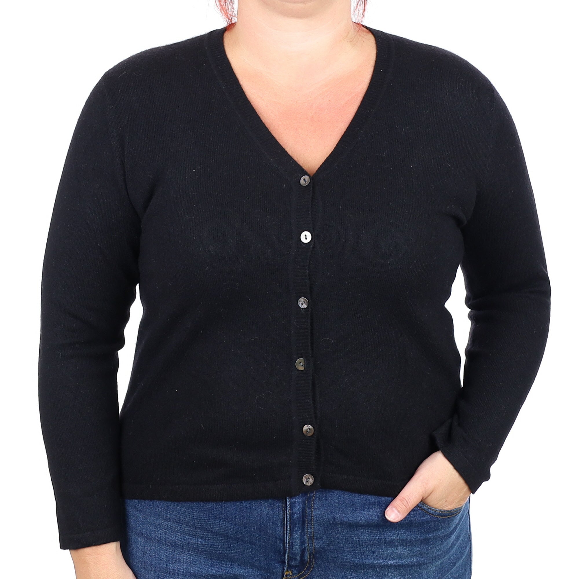 Black Cashmere V neck Cardigan Large