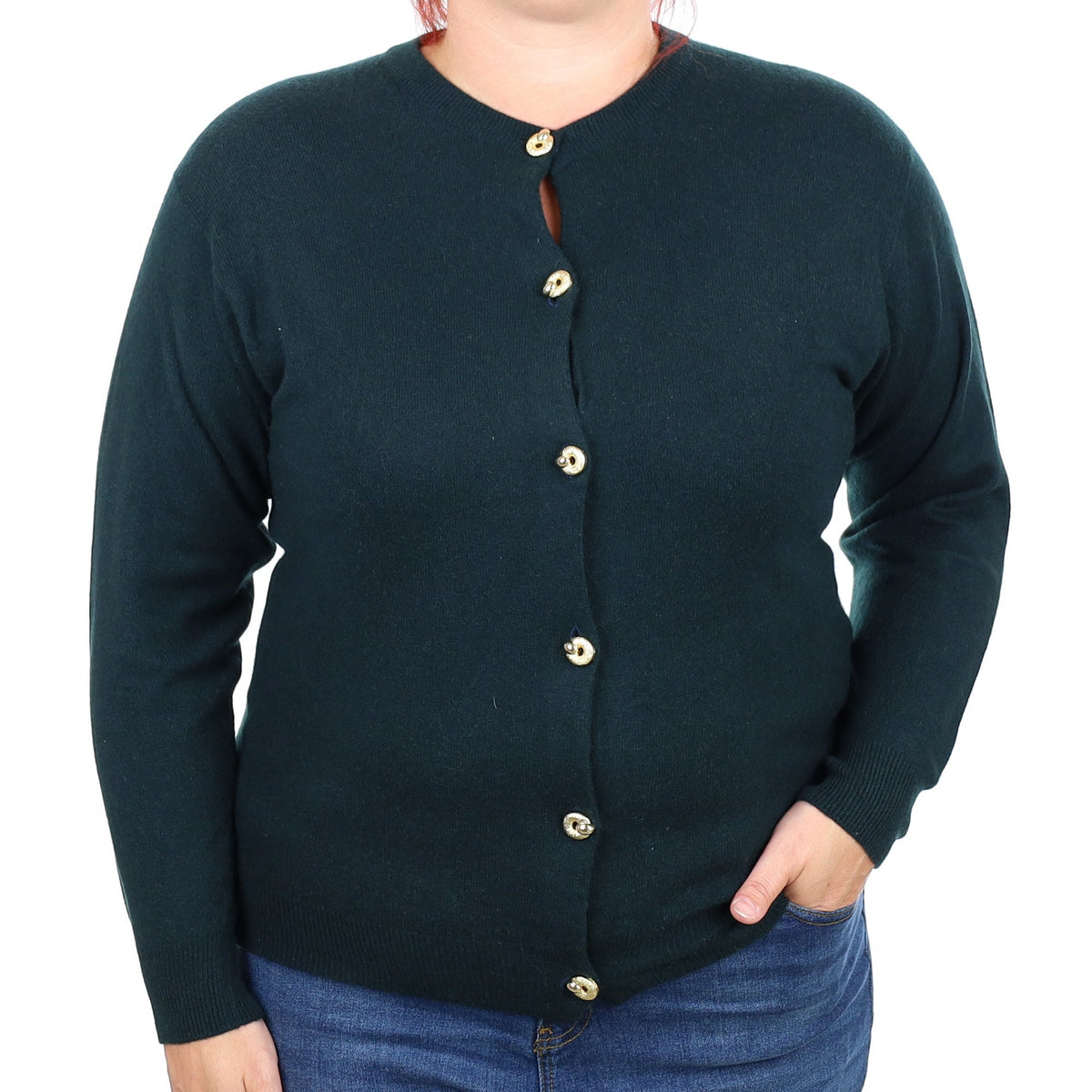 Bottle Green Cashmere Crew Neck Cardigan Large