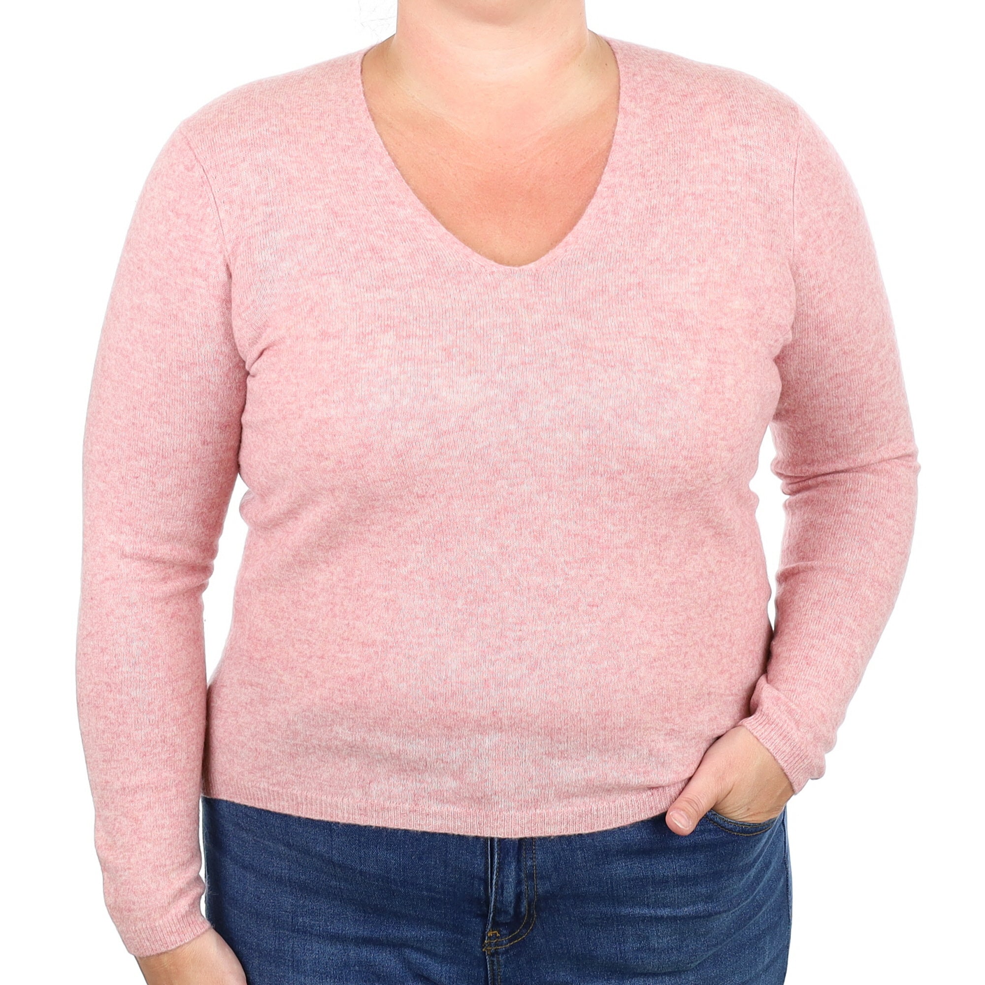 Raspberry Pink Marl Cashmere V Neck Jumper Large