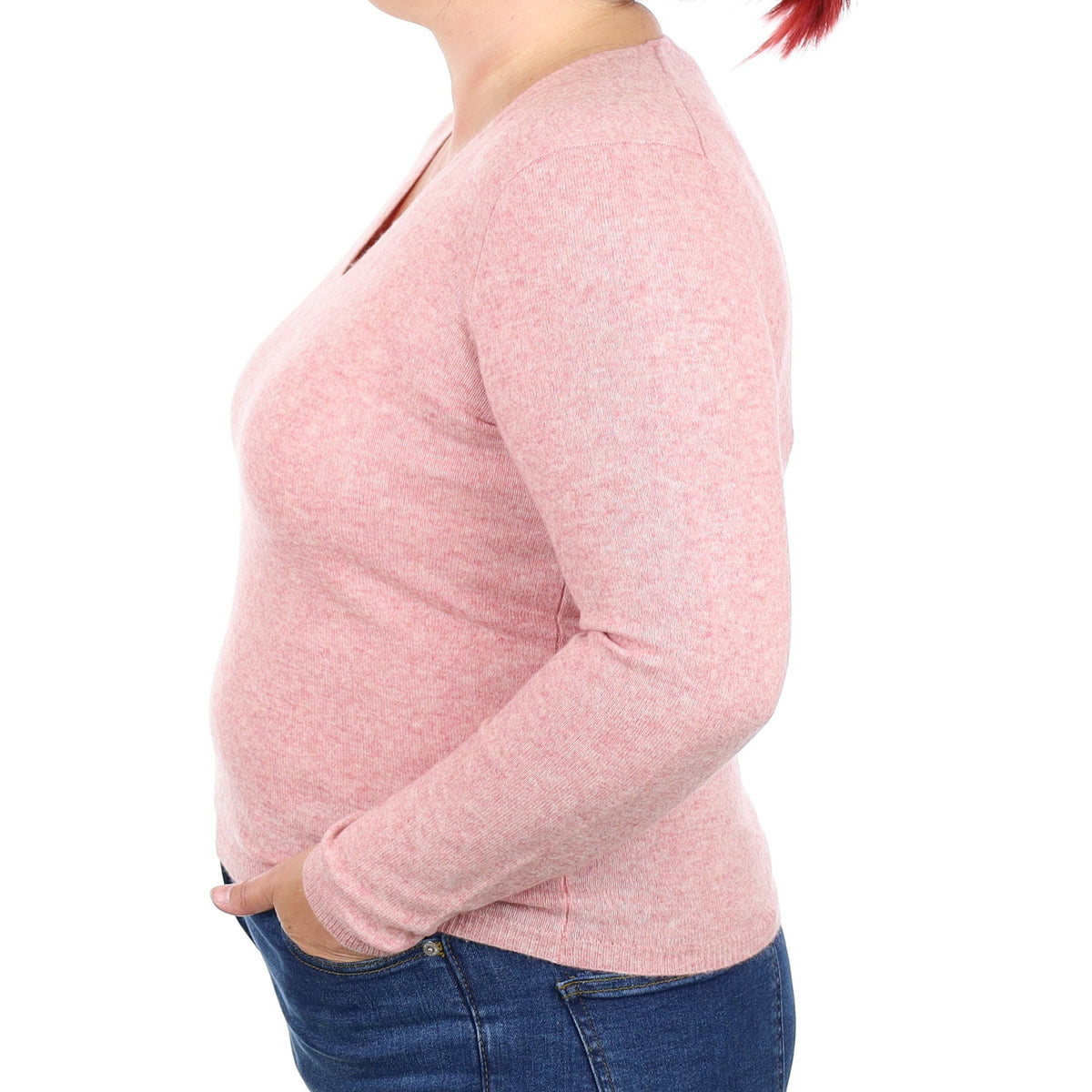Raspberry Pink Marl Cashmere V Neck Jumper Large