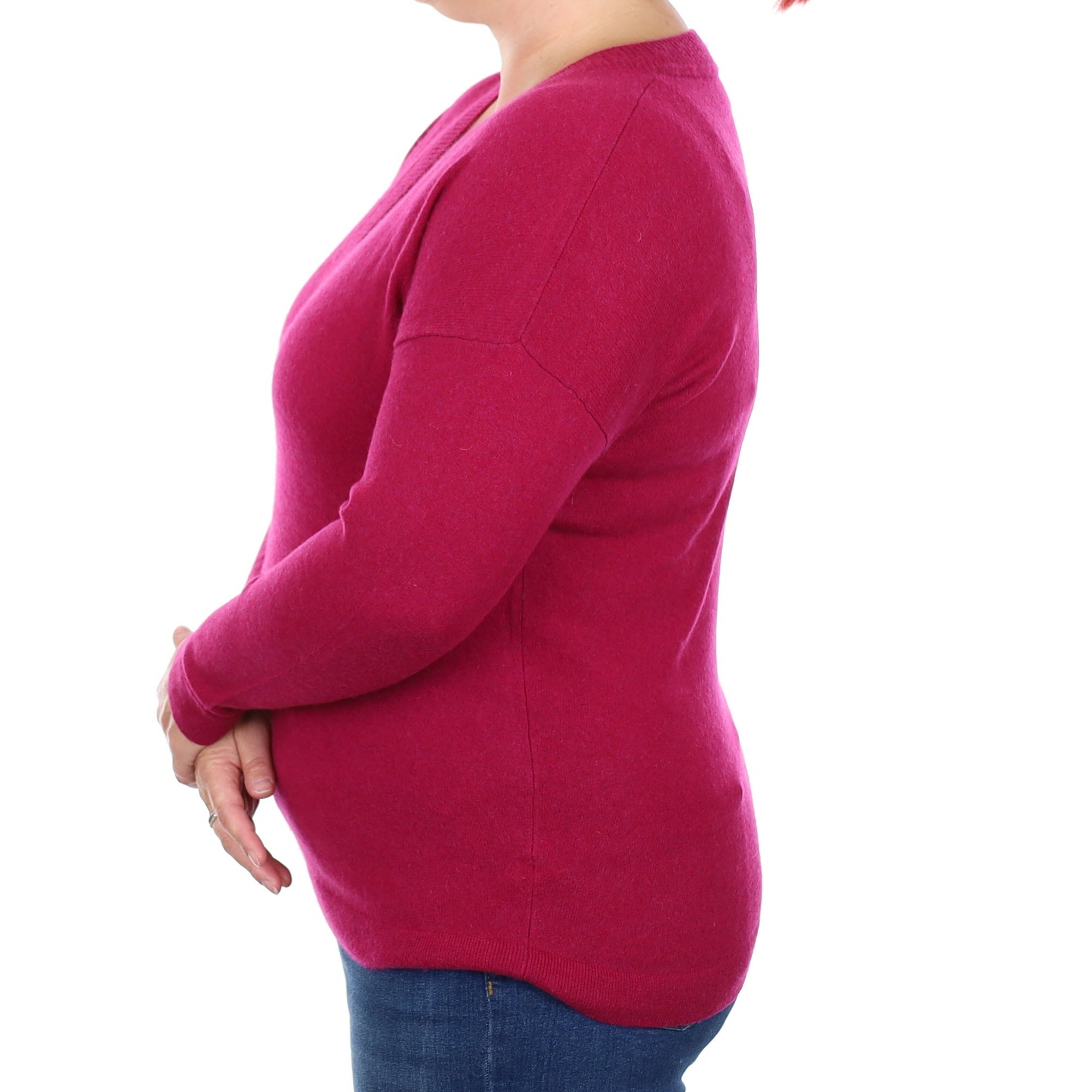 Magenta Pink Cashmere V Neck Jumper Large