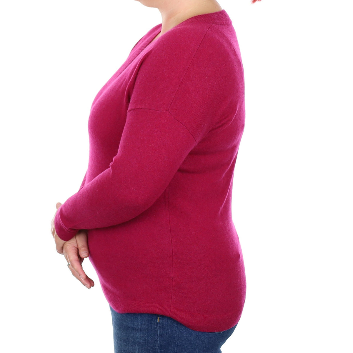 Magenta Pink Cashmere V Neck Jumper Large