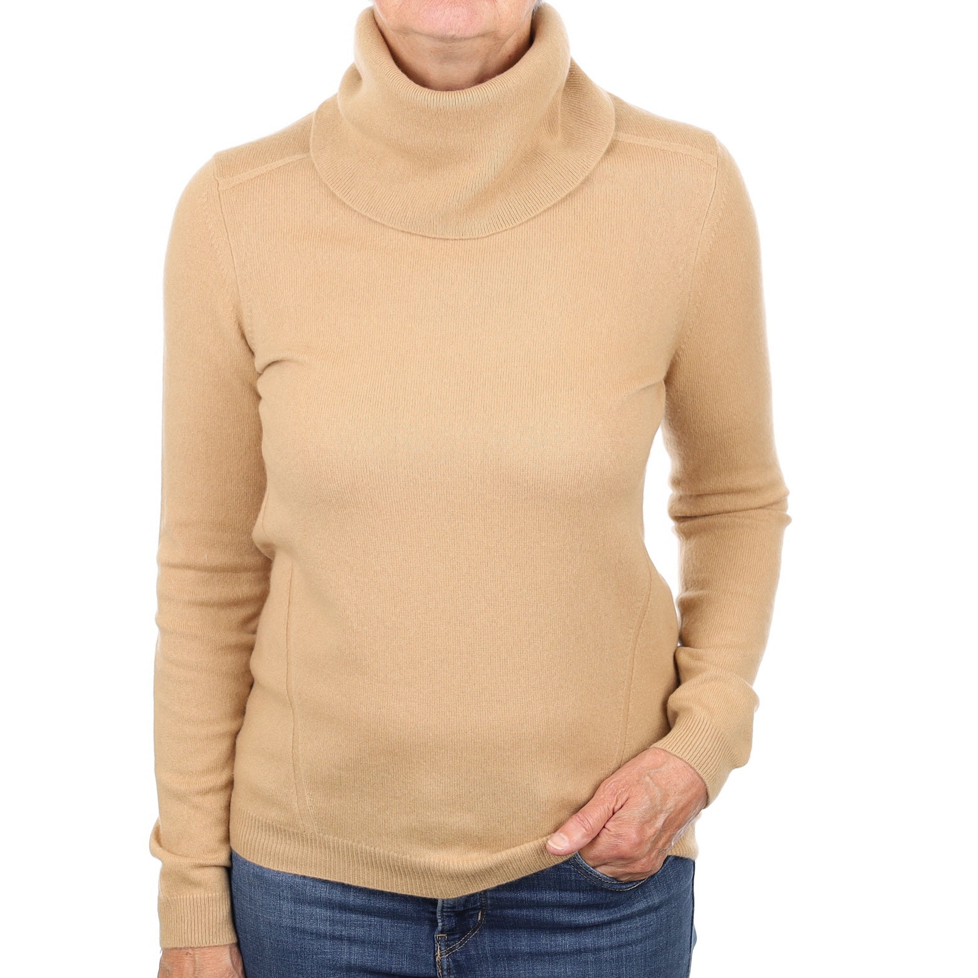 Caramel Brown Cashmere Polo Neck Jumper Medium