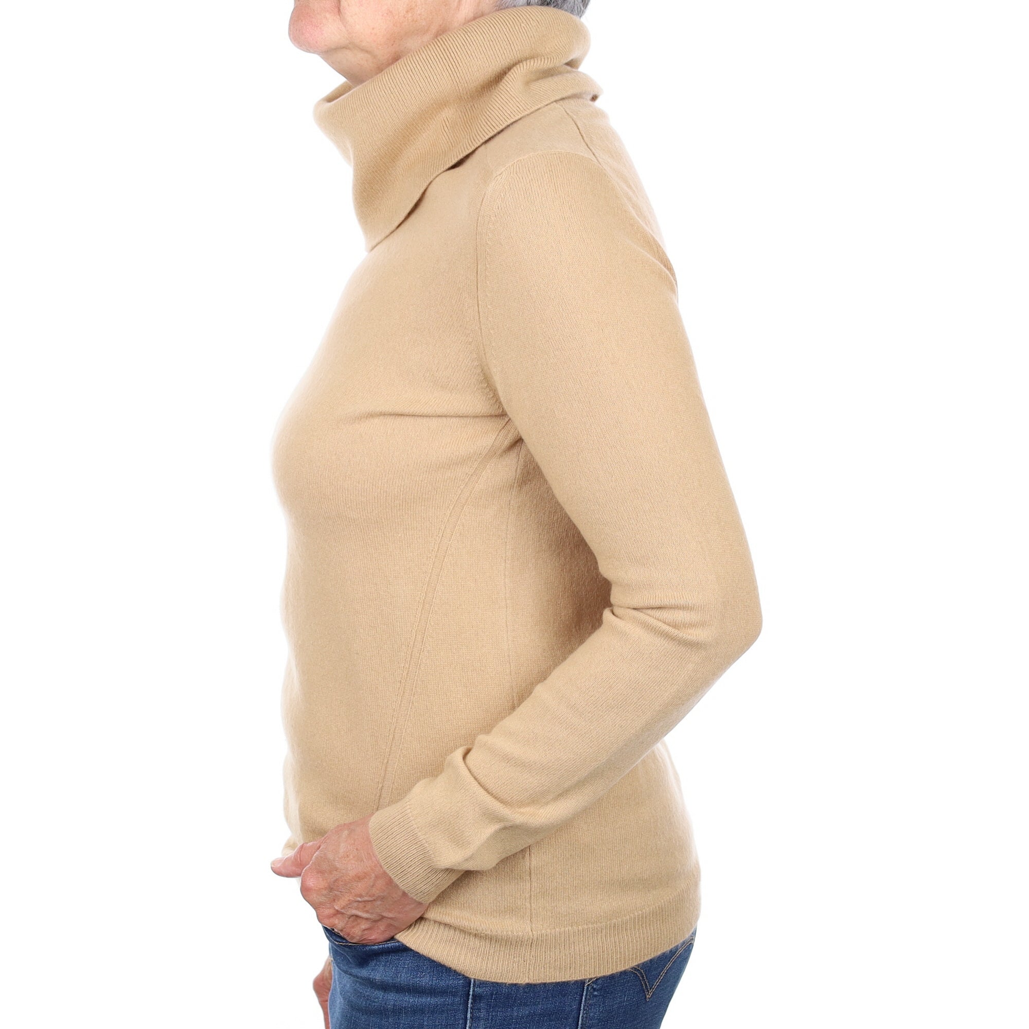 Caramel Brown Cashmere Polo Neck Jumper Medium