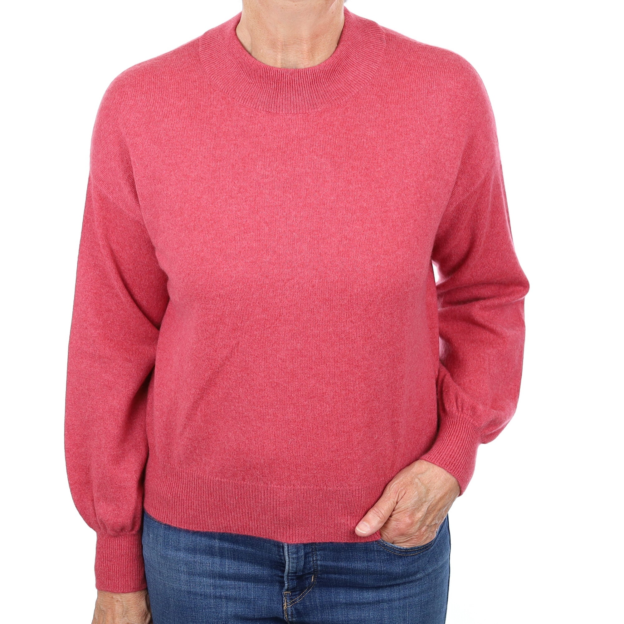 Raspberry Pink Cashmere Slouchy Turtleneck Jumper Medium