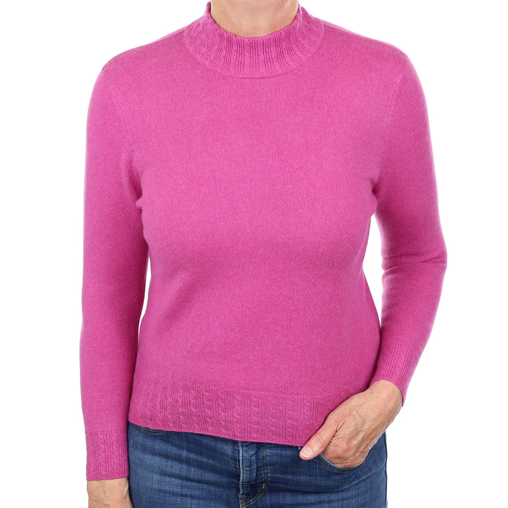 Loganberry Cable Trim Cashmere Turtleneck Jumper Medium