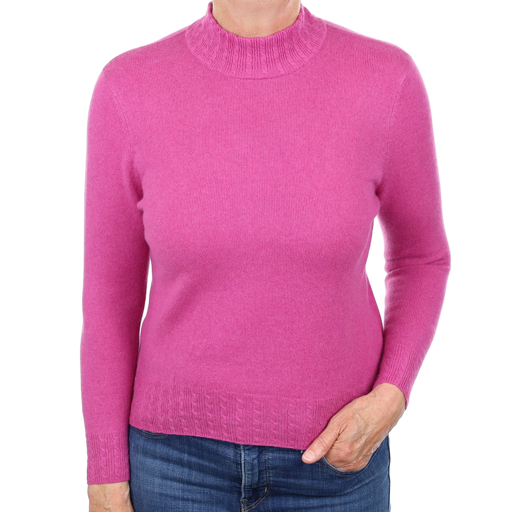 Loganberry Cable Trim Cashmere Turtleneck Jumper Medium