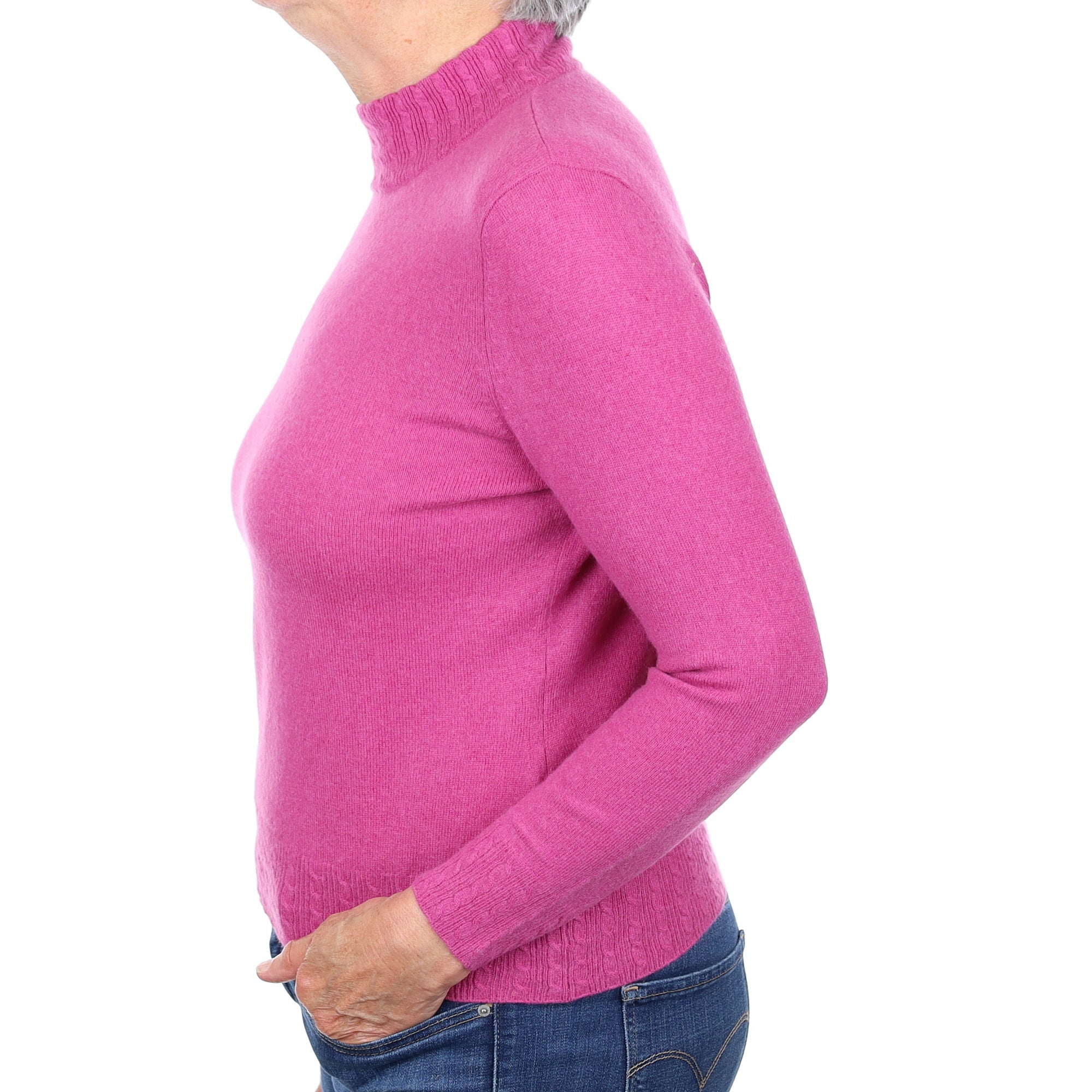 Loganberry Cable Trim Cashmere Turtleneck Jumper Medium