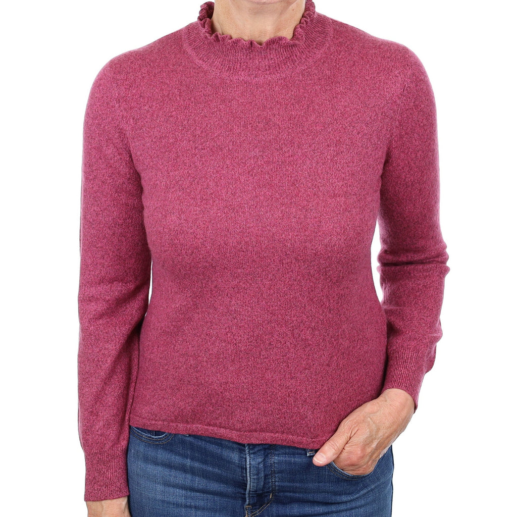 Heather Marl Cashmere Ruffle Edge Turtleneck Jumper Medium