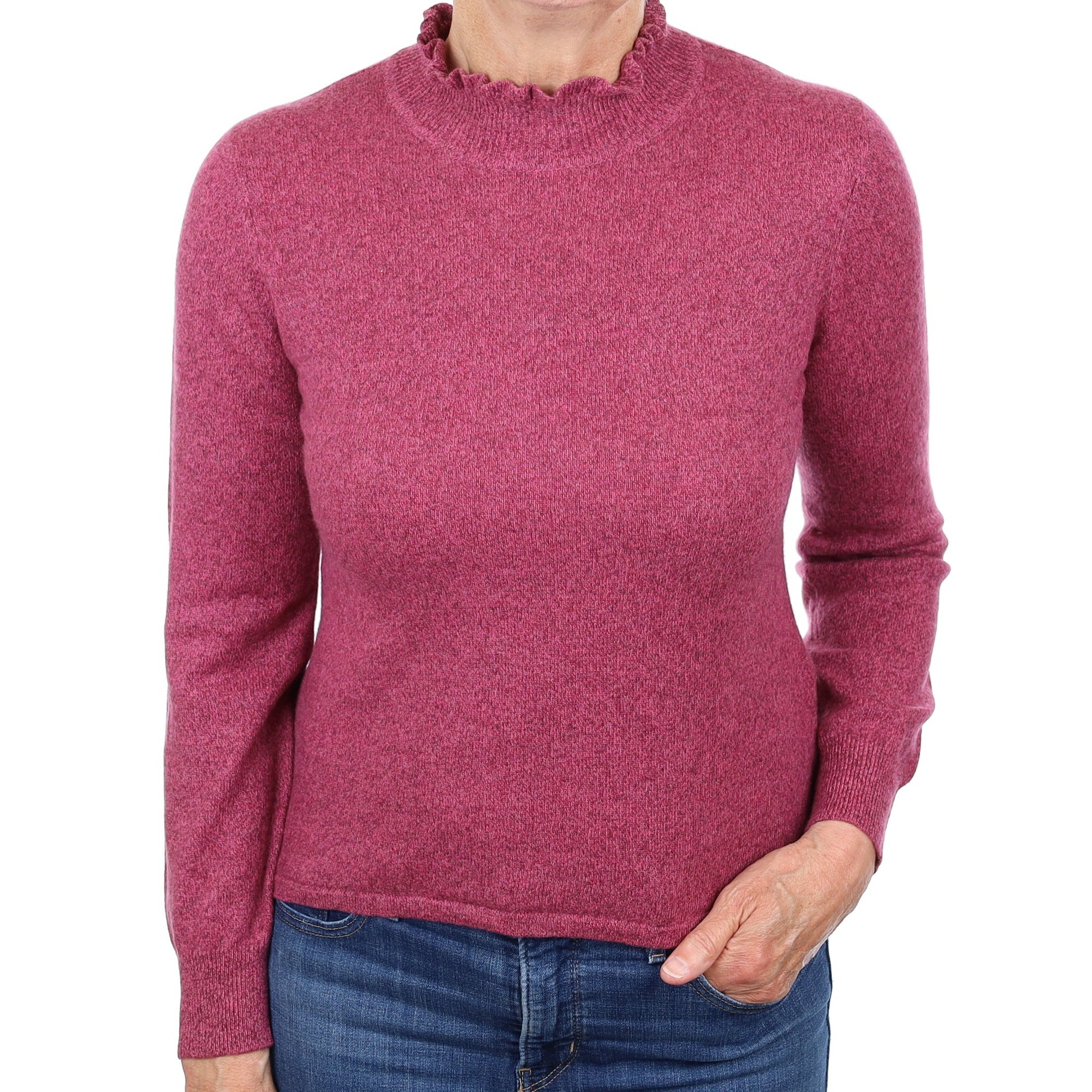 Heather Marl Cashmere Ruffle Edge Turtleneck Jumper Medium