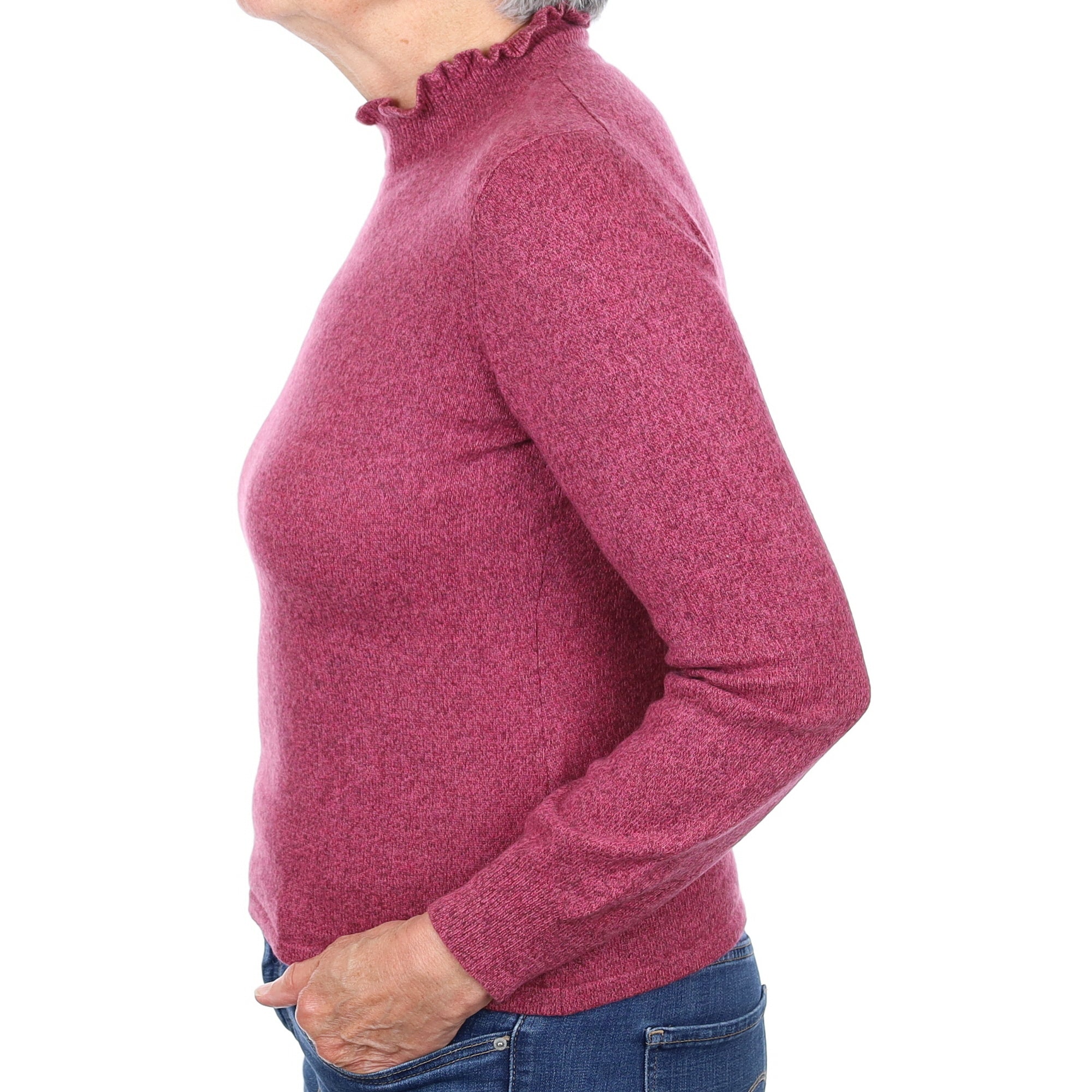 Heather Marl Cashmere Ruffle Edge Turtleneck Jumper Medium