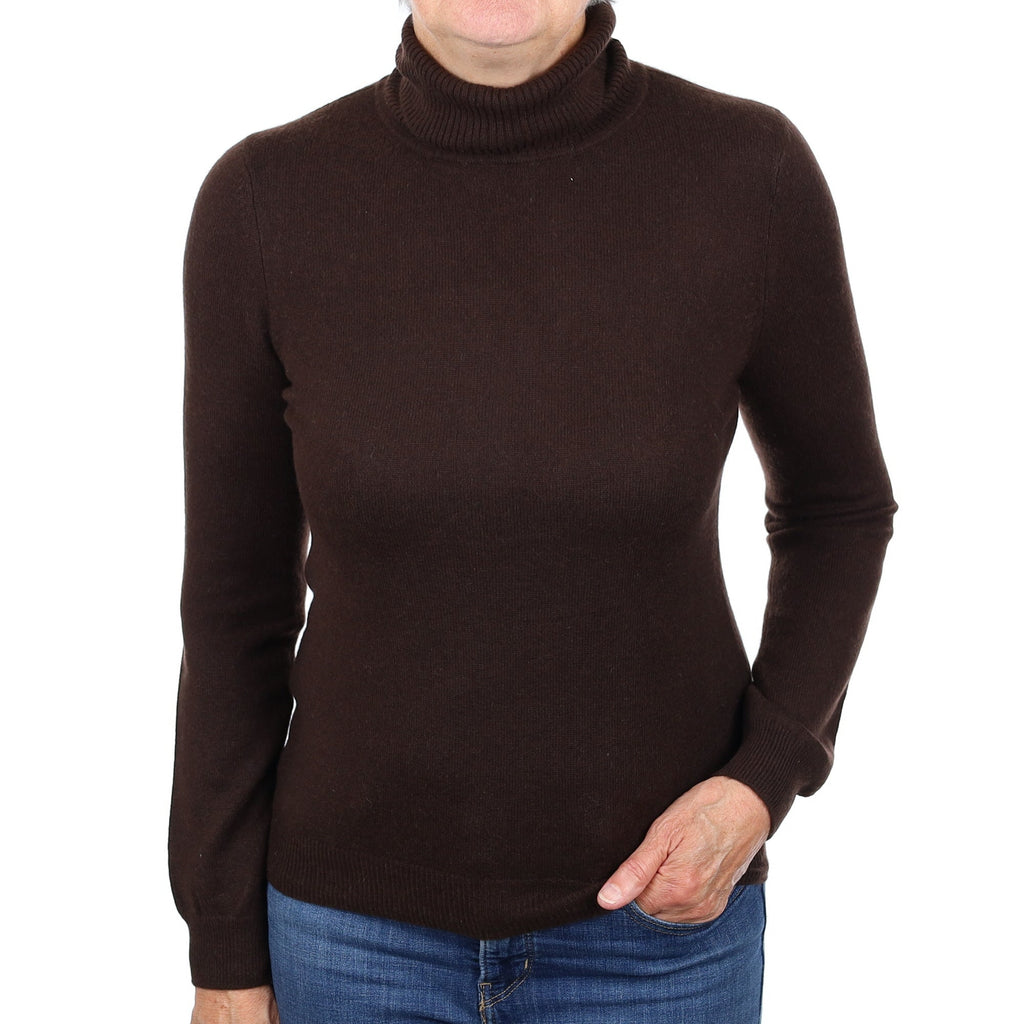 Bitter Chocolate Cashmere Polo Neck Jumper Medium