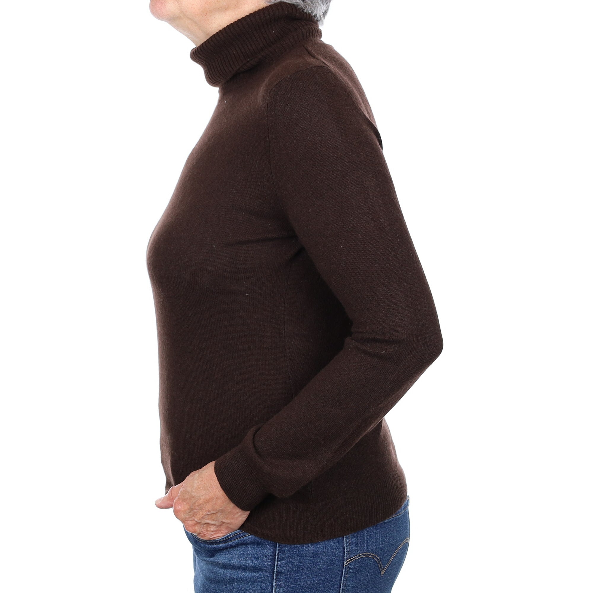 Bitter Chocolate Cashmere Polo Neck Jumper Medium