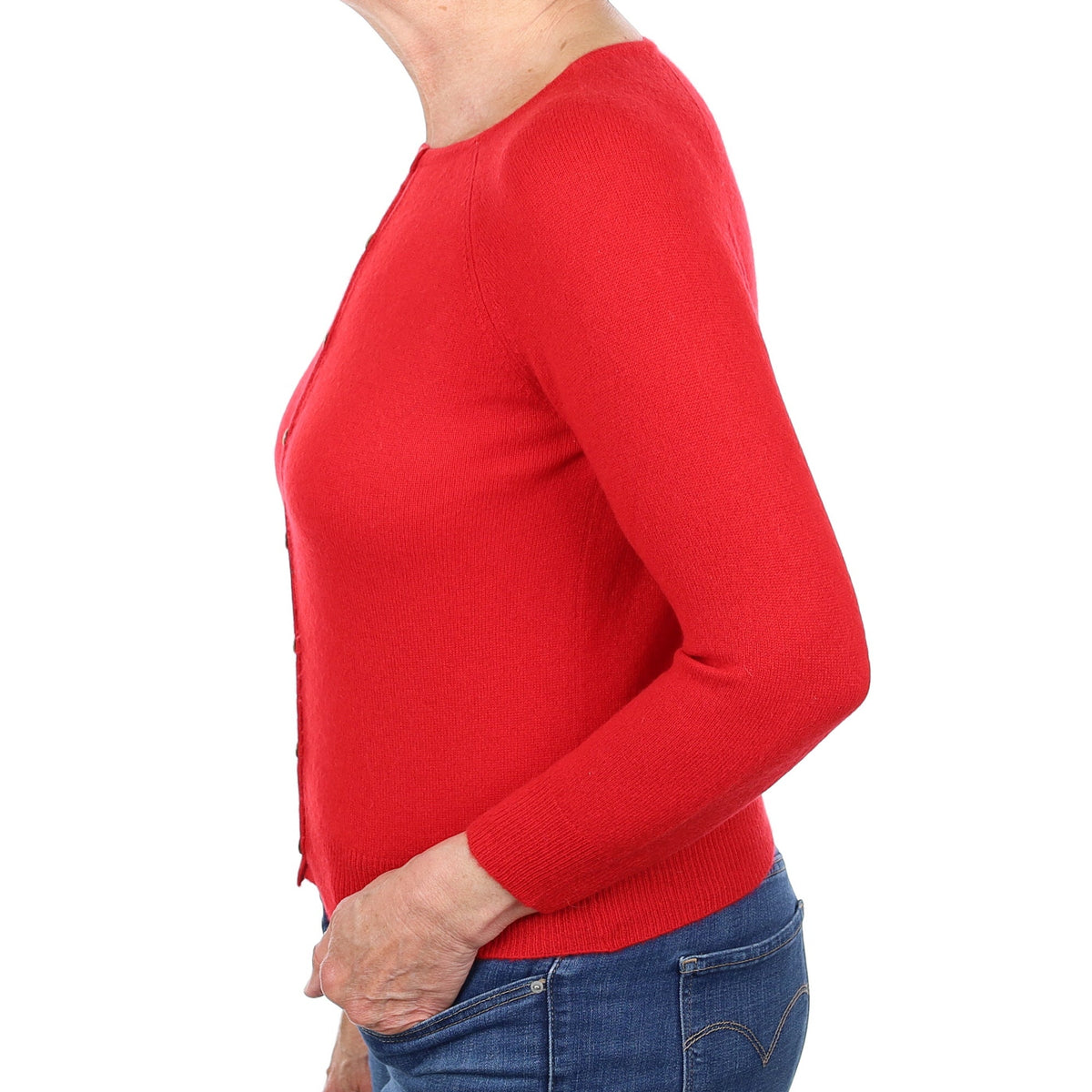 Scarlet Red Cashmere Crew Neck Cardigan Medium