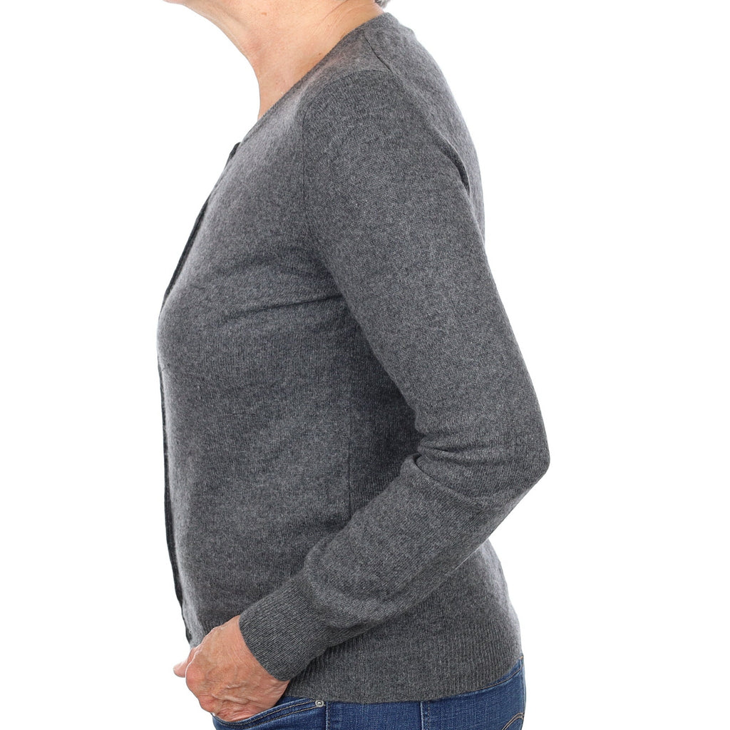 Slate Grey Cashmere Crew Neck Cardigan Medium