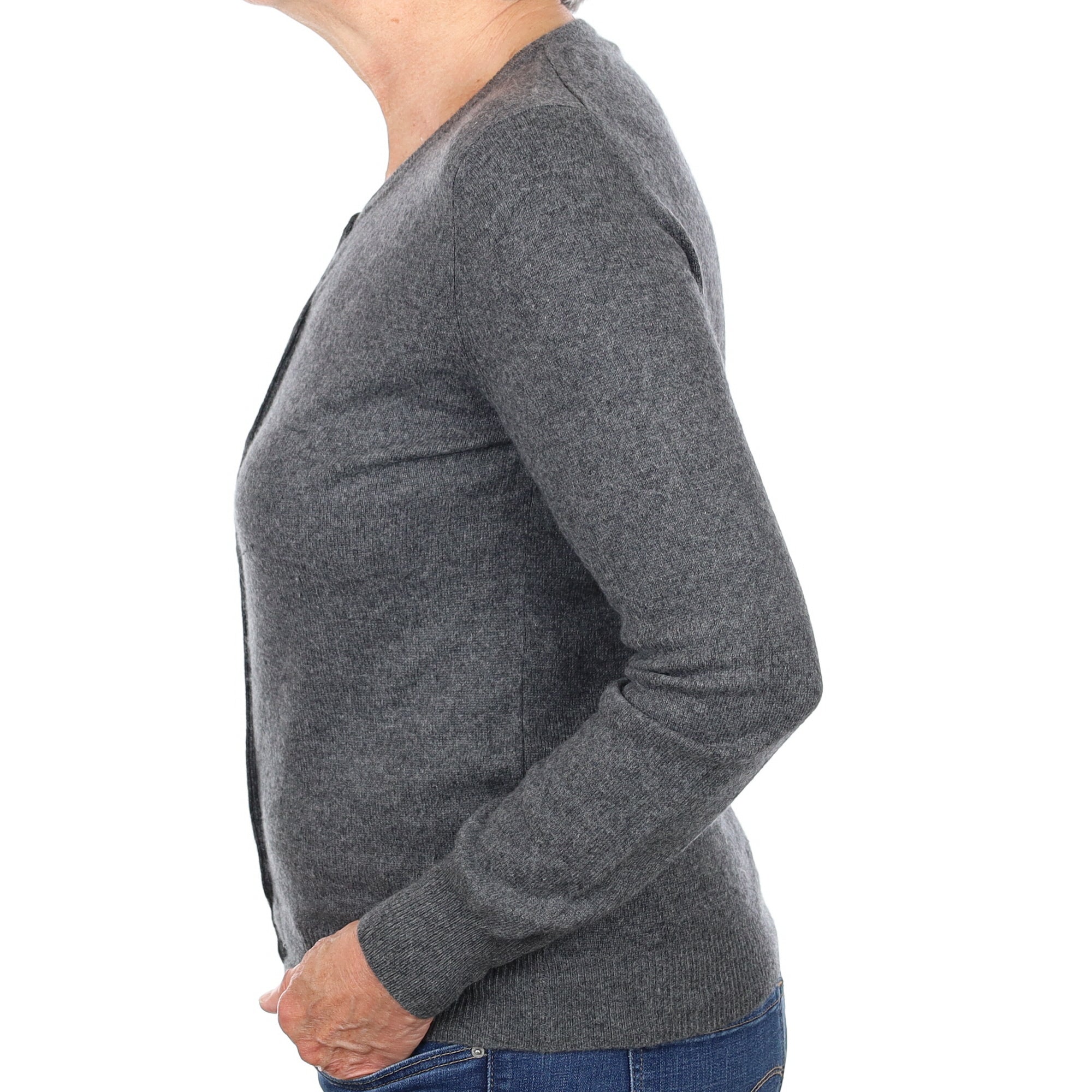 Slate Grey Cashmere Crew Neck Cardigan Medium