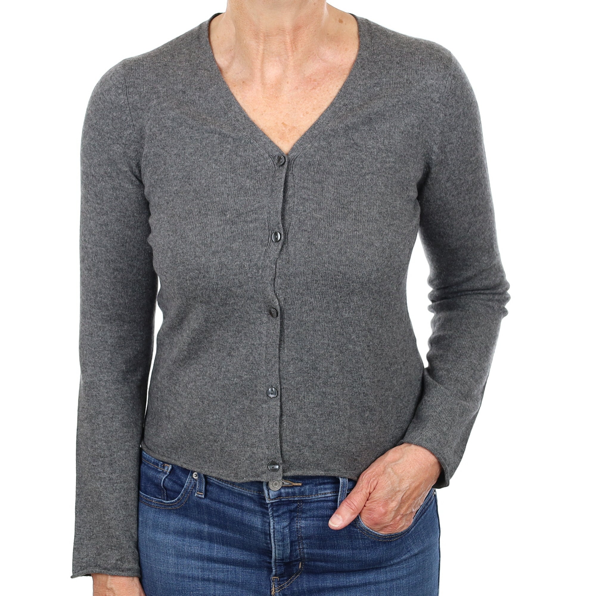 Granite Grey Cashmere V Neck Cardigan Medium