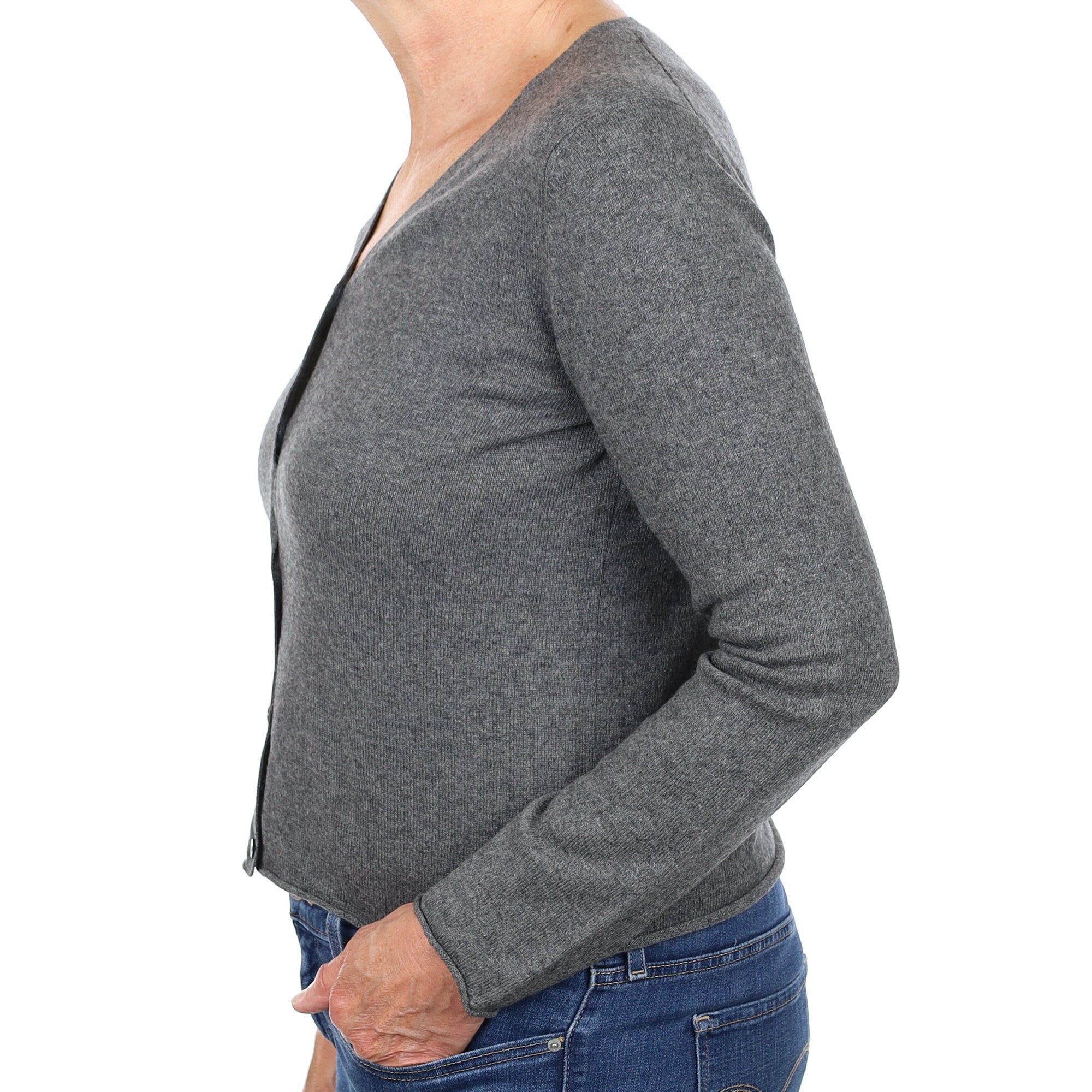 Granite Grey Cashmere V Neck Cardigan Medium