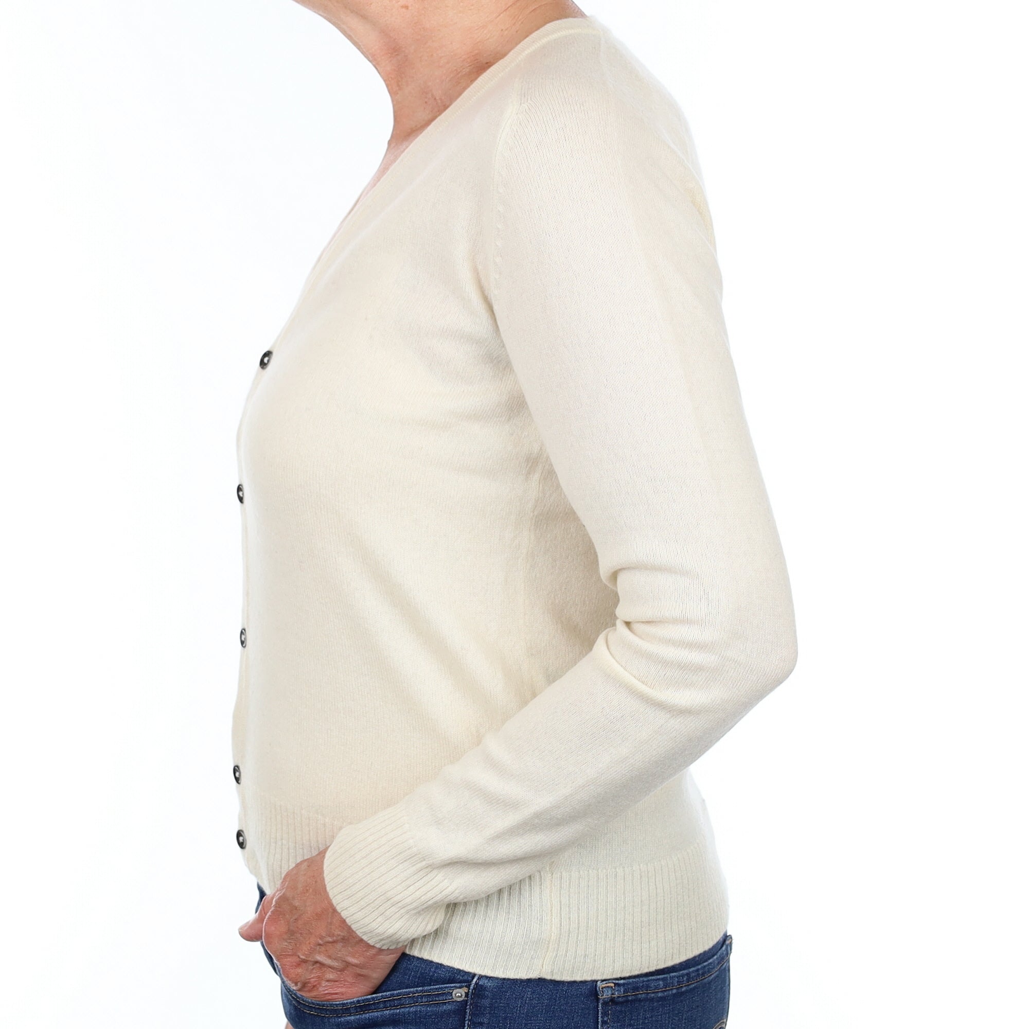 Ivory Cashmere V Neck Cardigan Medium