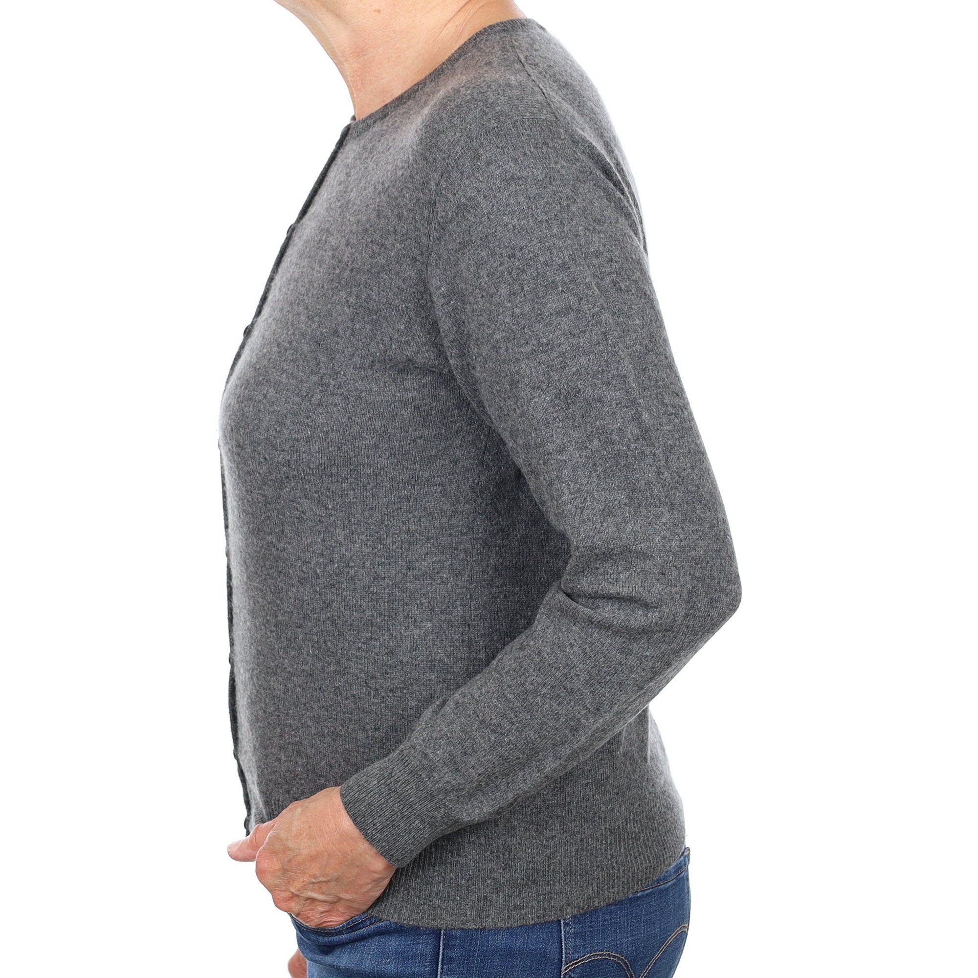 Slate Grey Cashmere Crew Neck Cardigan Medium