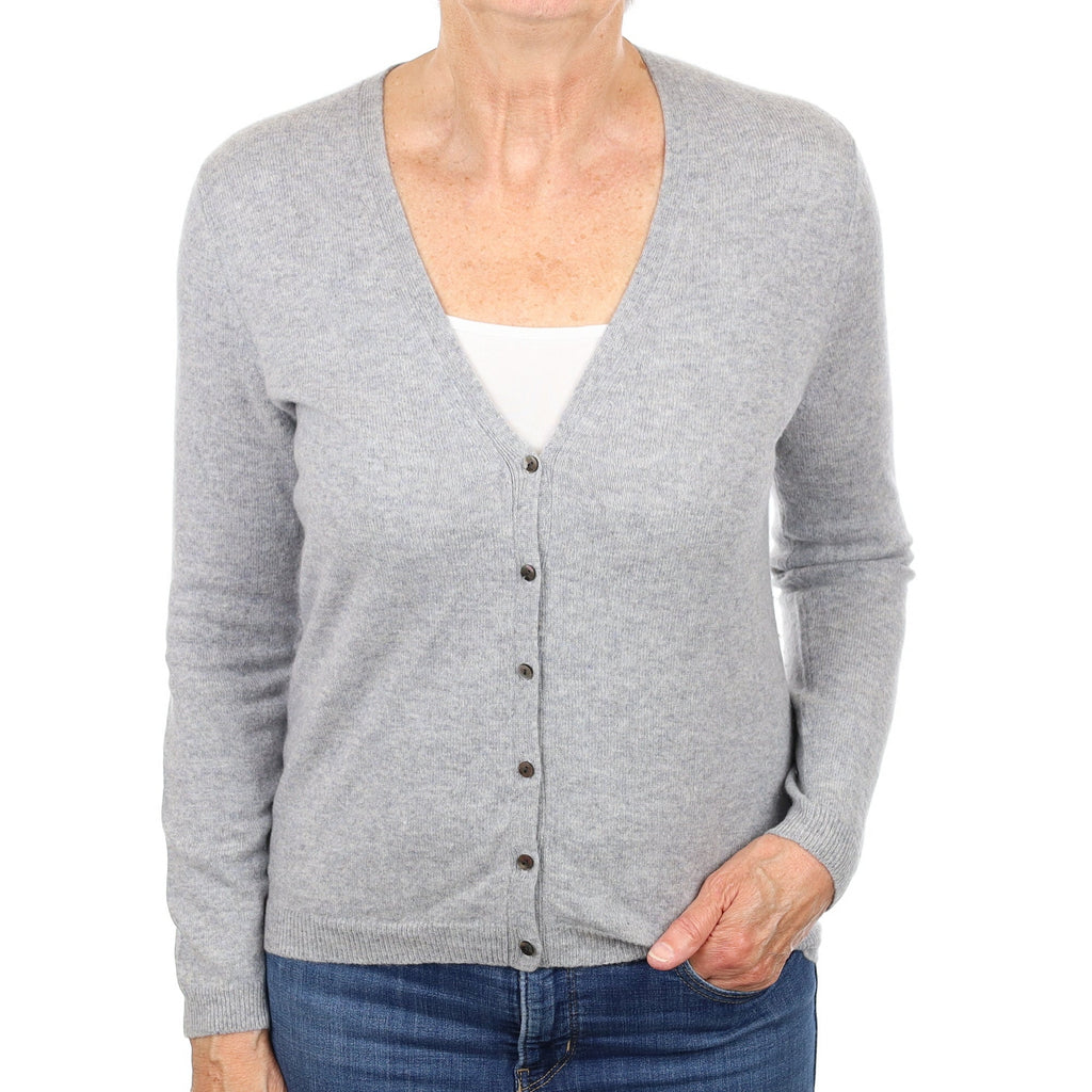 Smoke Grey Cashmere V Neck Cardigan Medium