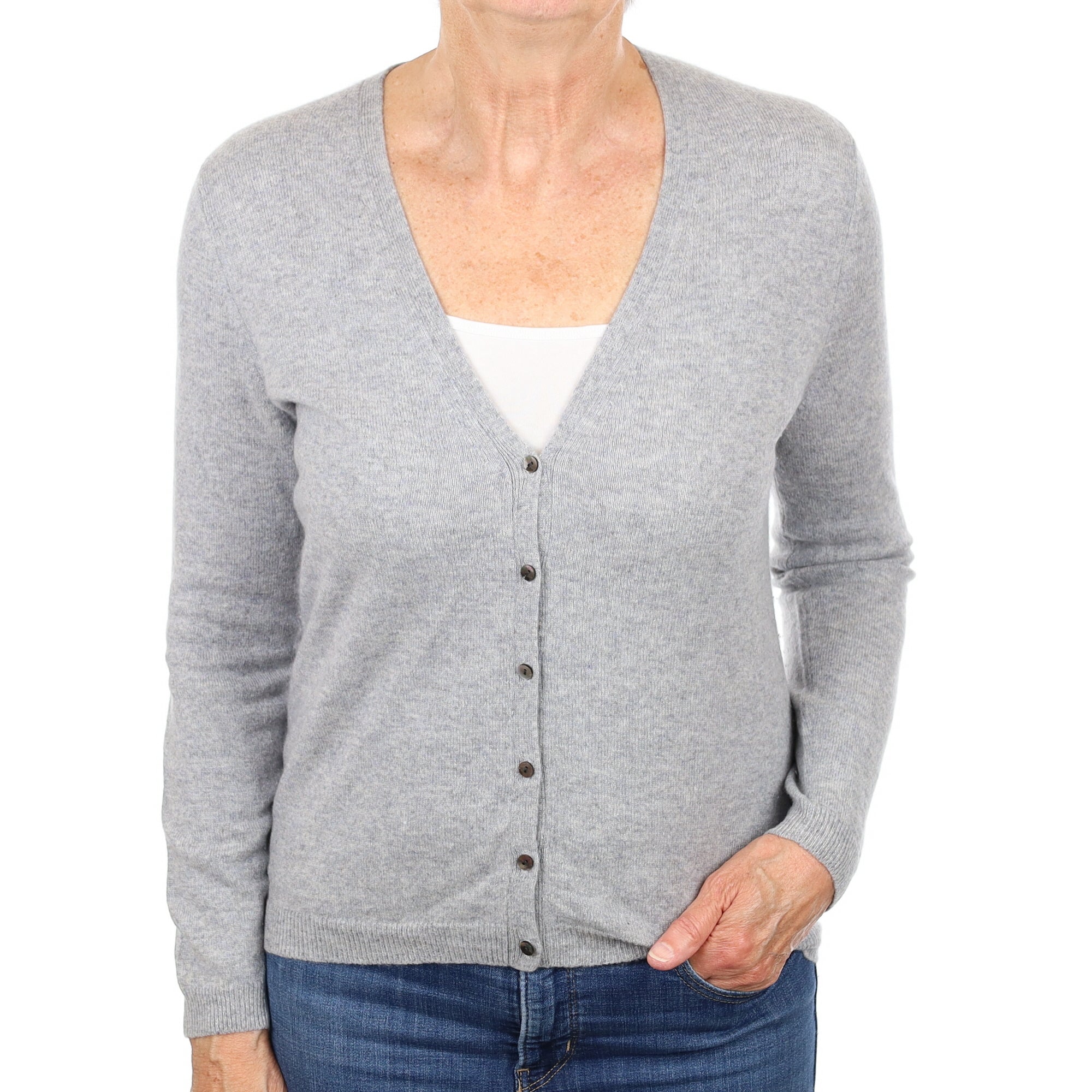 Smoke Grey Cashmere V Neck Cardigan Medium