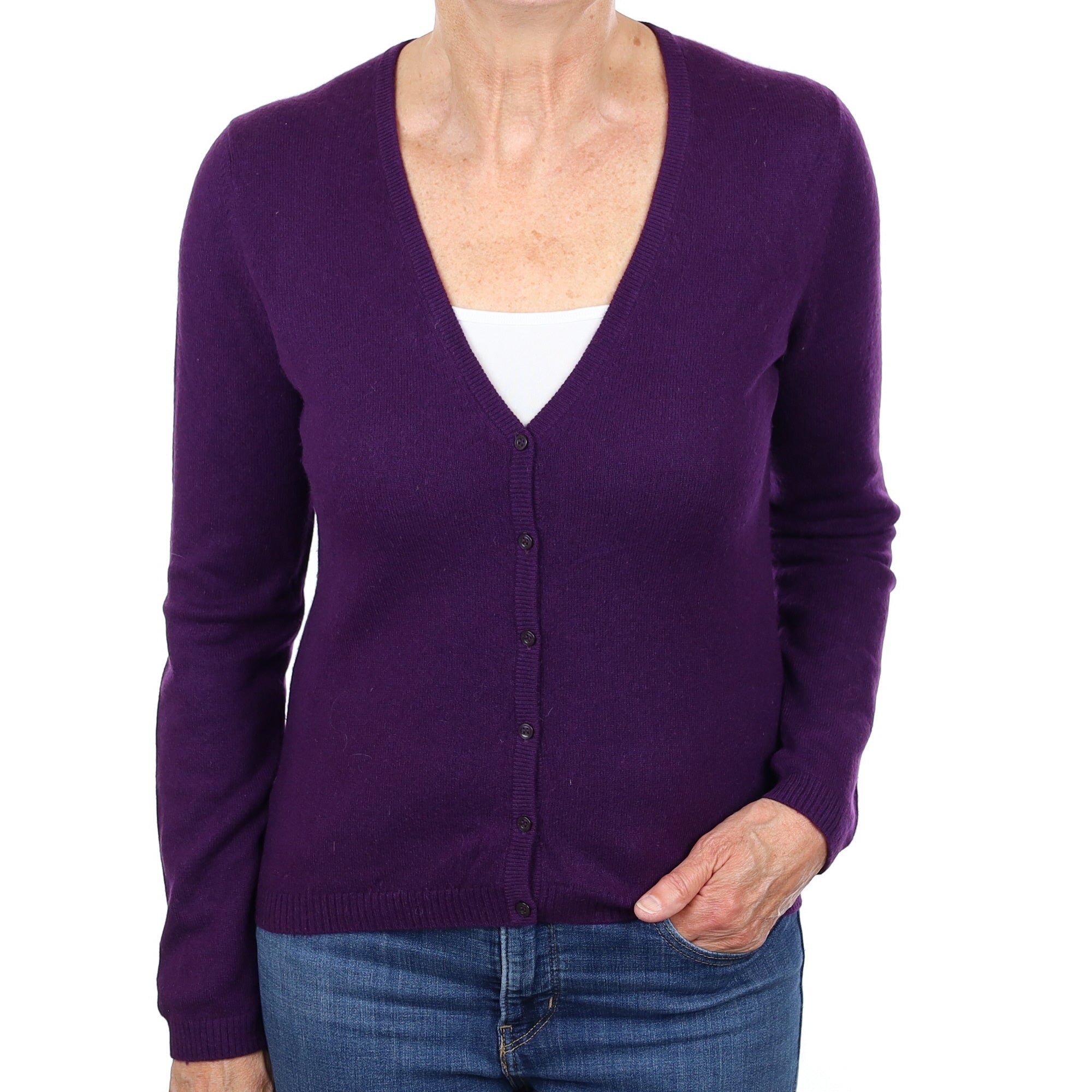 Iris Purple Cashmere V Neck Cardigan Medium