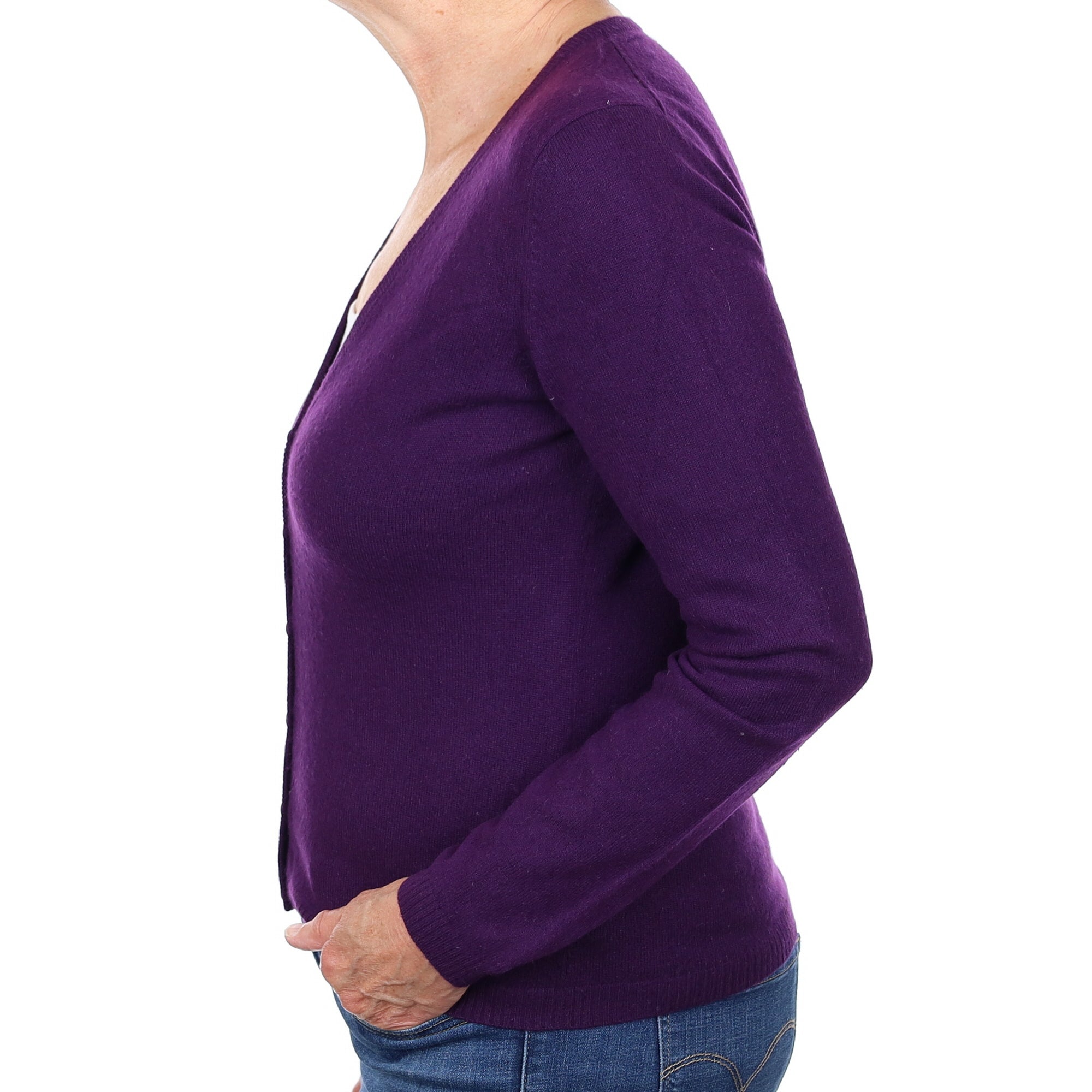 Iris Purple Cashmere V Neck Cardigan Medium