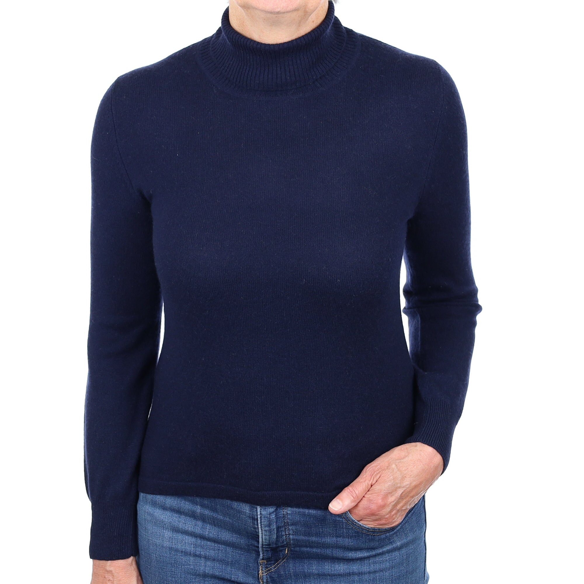 Navy Blue Cashmere Polo Neck Jumper Medium