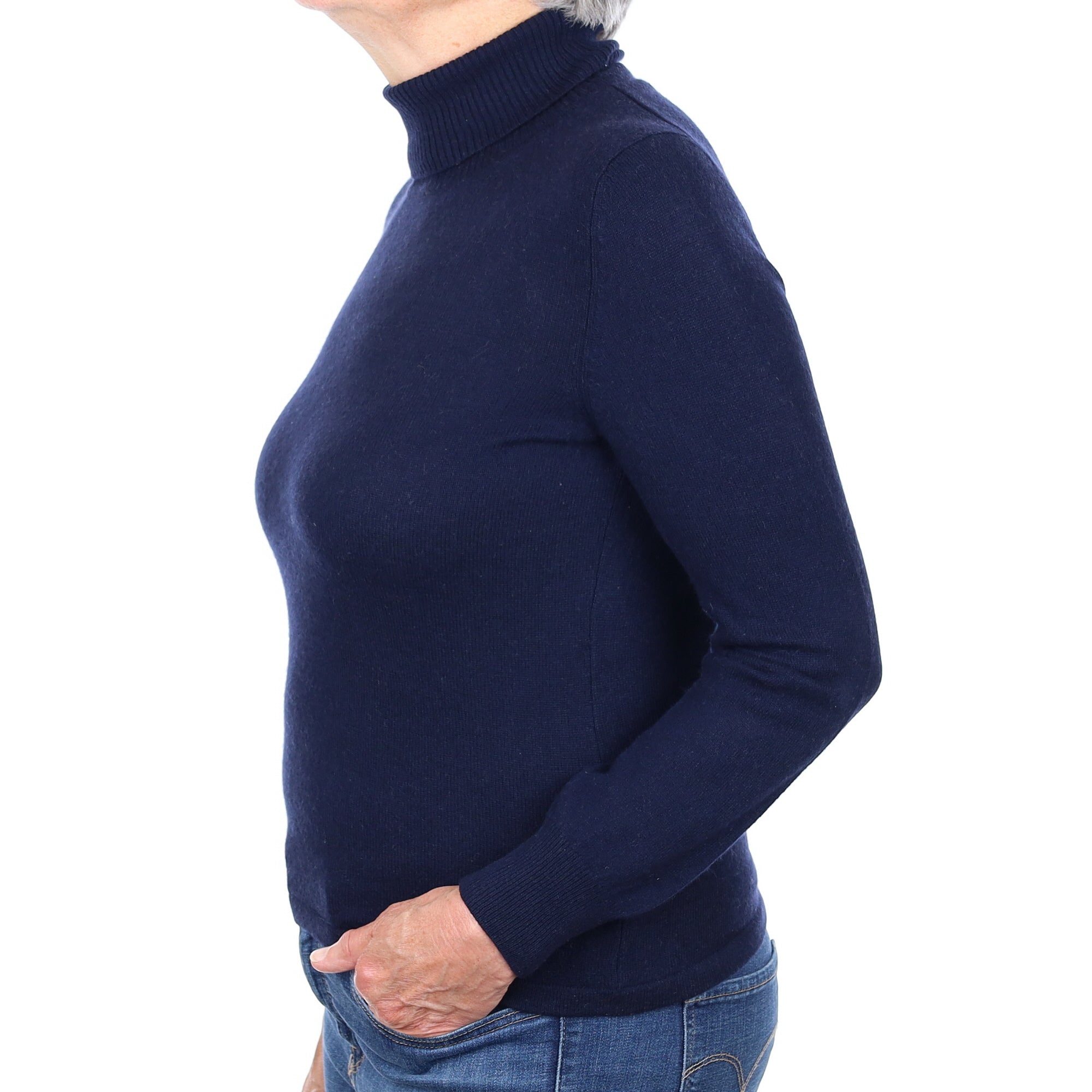 Navy Blue Cashmere Polo Neck Jumper Medium