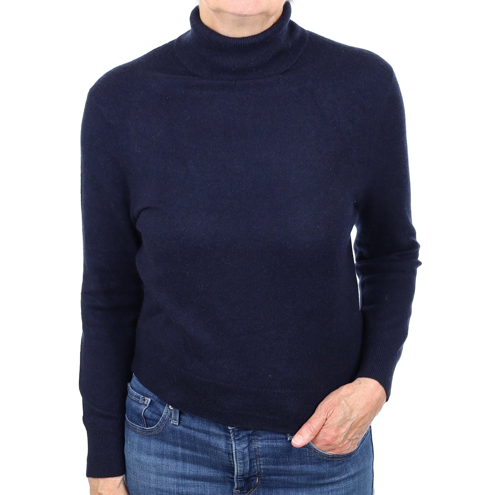 Navy Blue Cashmere Polo Neck Jumper Medium