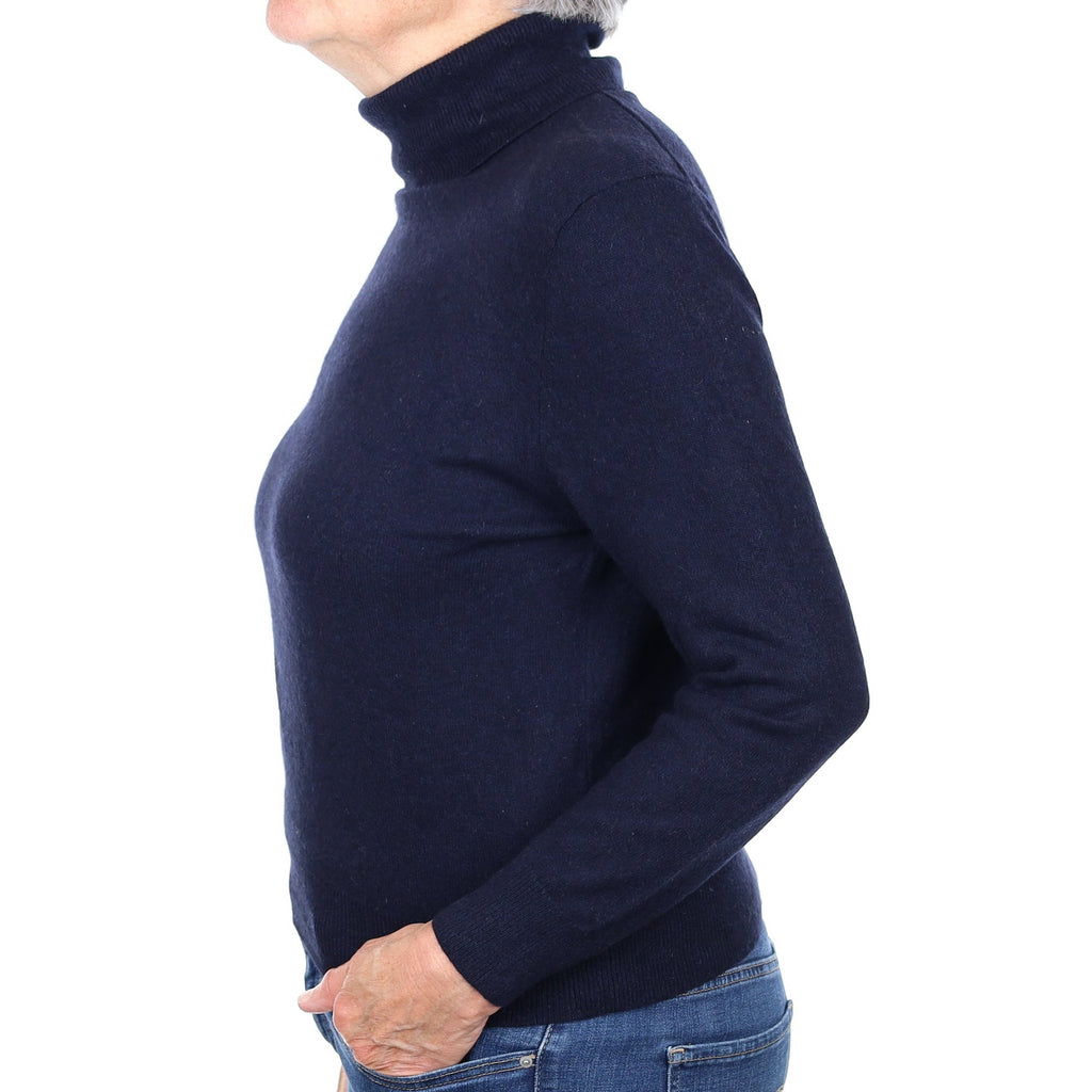 Navy Blue Cashmere Polo Neck Jumper Medium