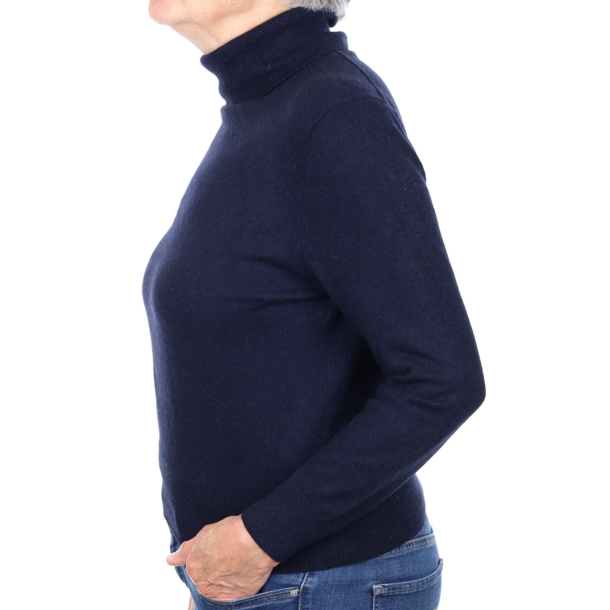 Navy Blue Cashmere Polo Neck Jumper Medium