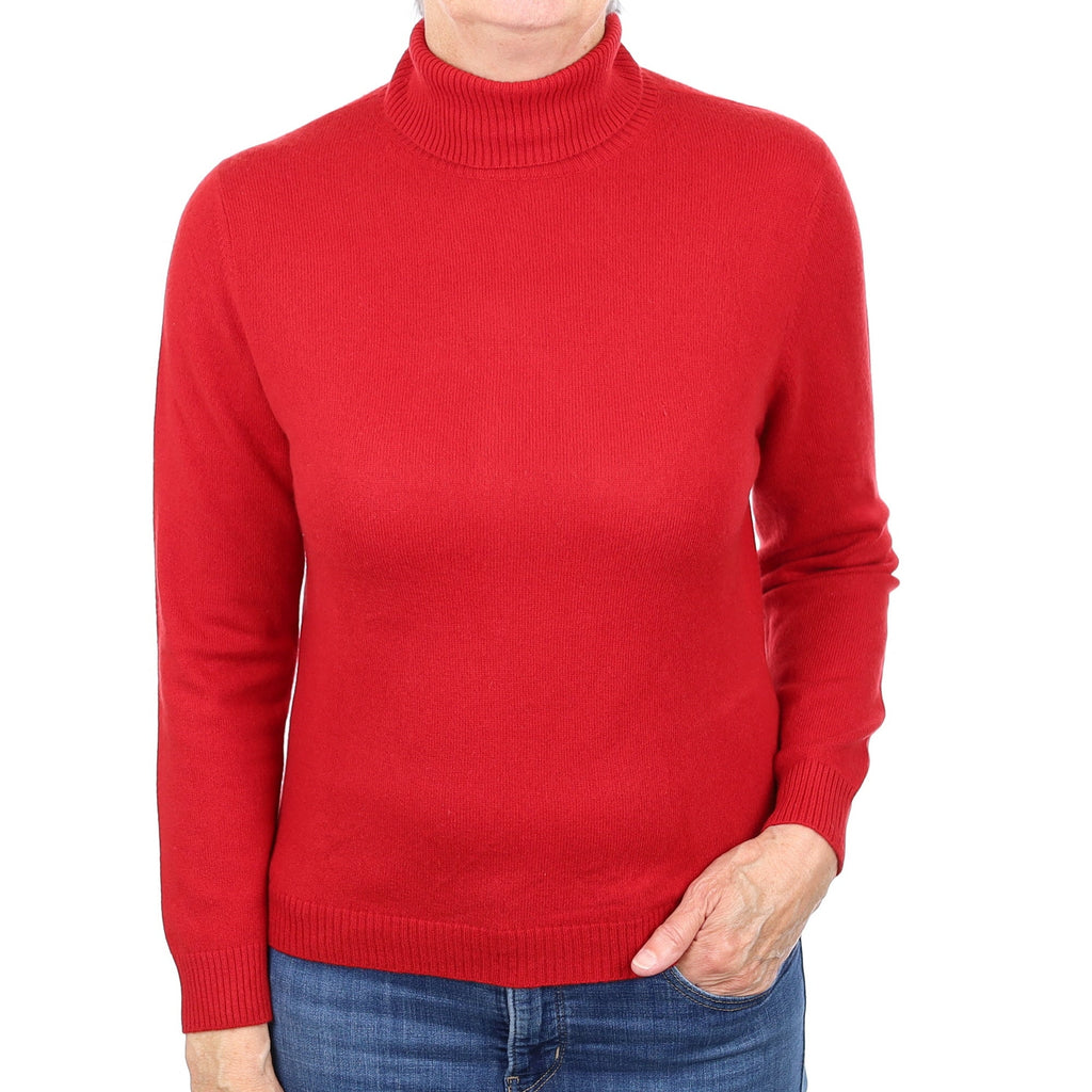 Post Box Red Cashmere Polo Neck Jumper Medium